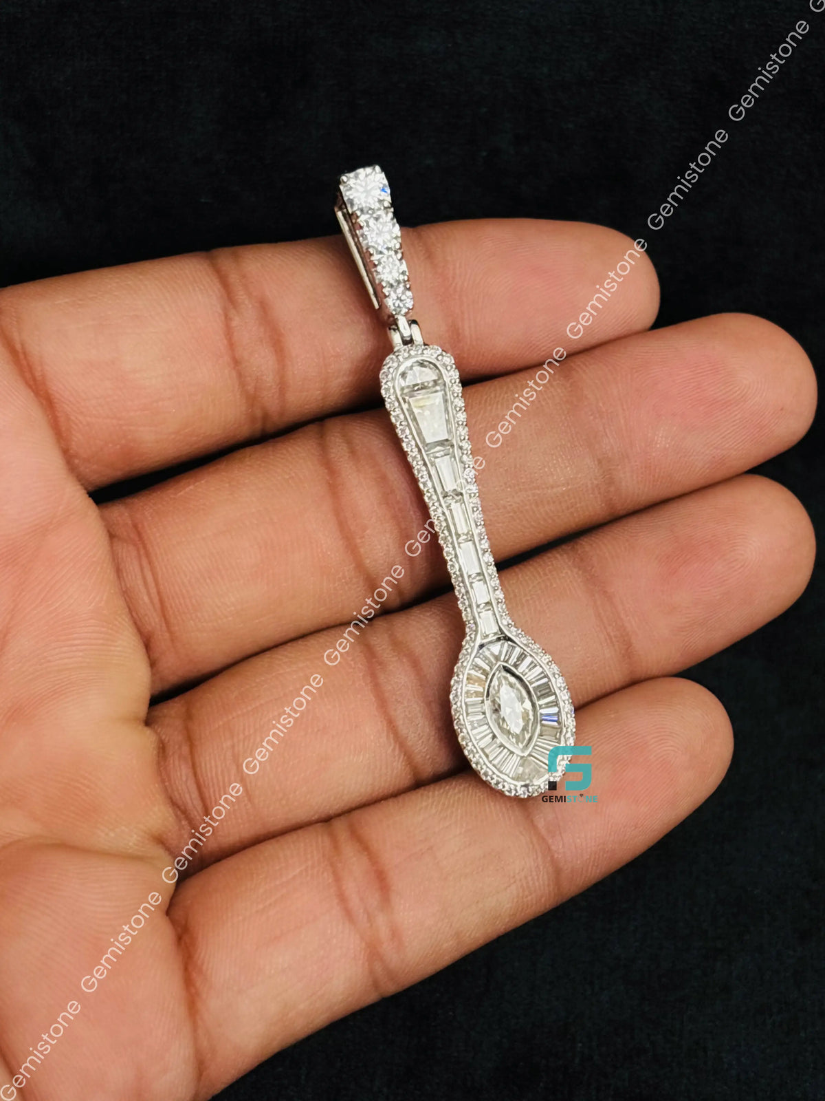 Baguette Moissanite Dainty Spoon Iced Out Charm Pendant