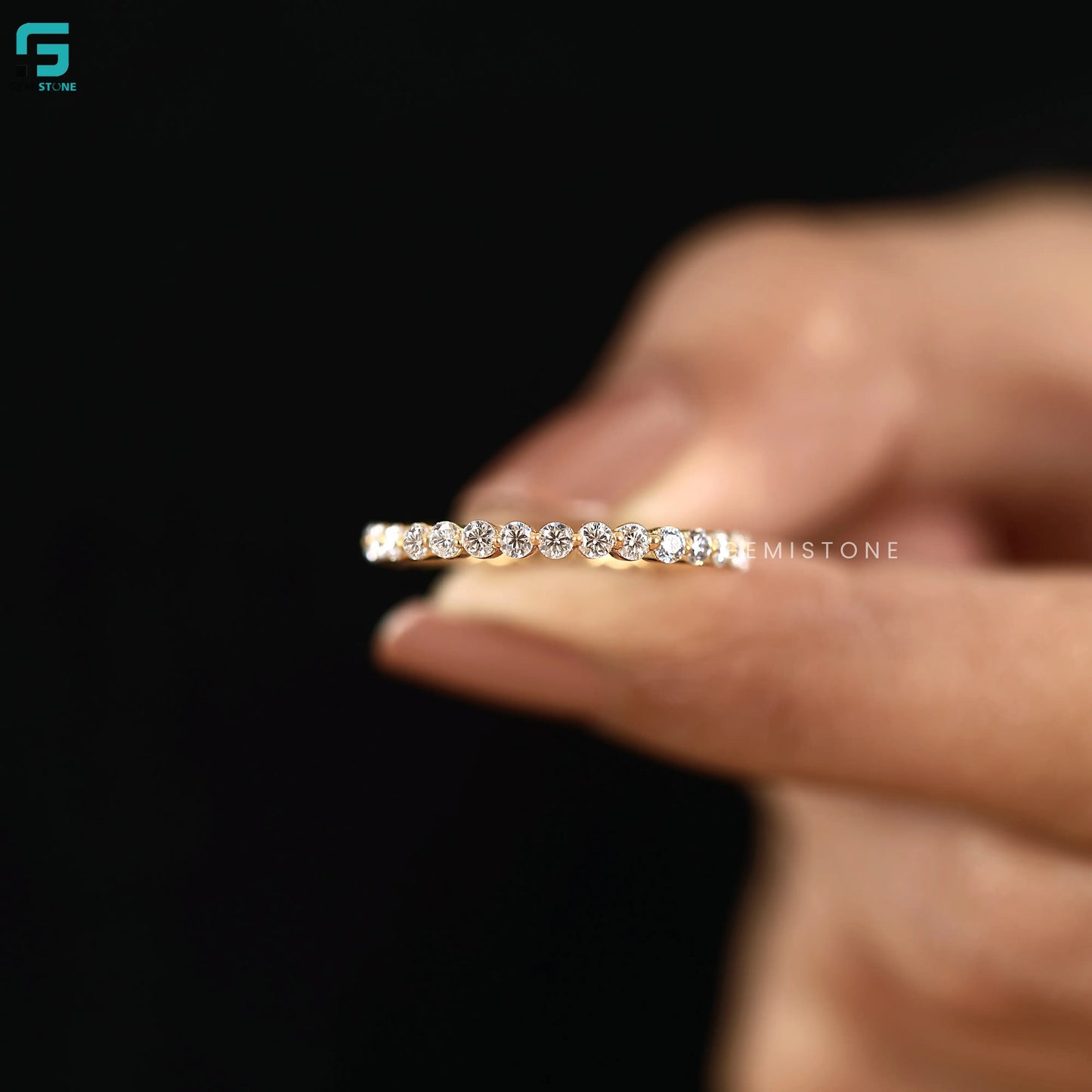 Round Yellow Gold Lab Diamond Floating Bubble Band