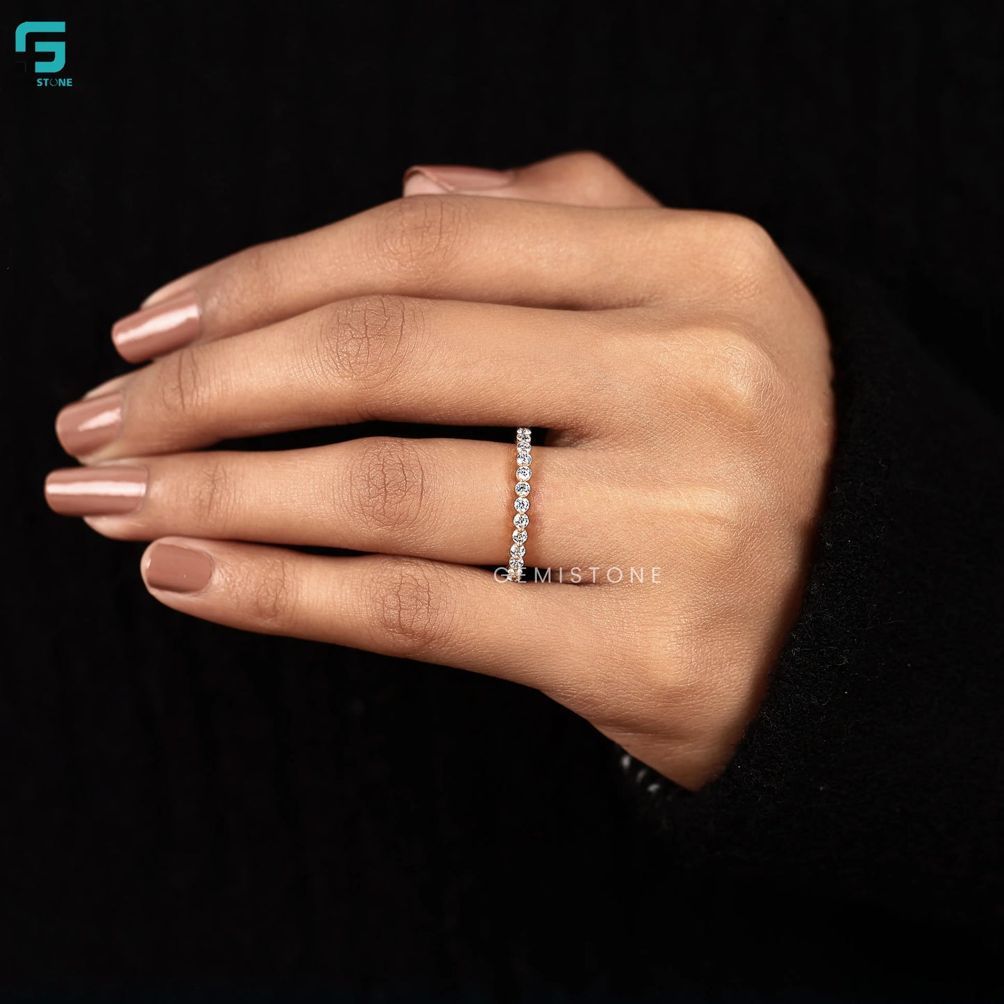 Round Yellow Gold Lab Diamond Floating Bubble Band