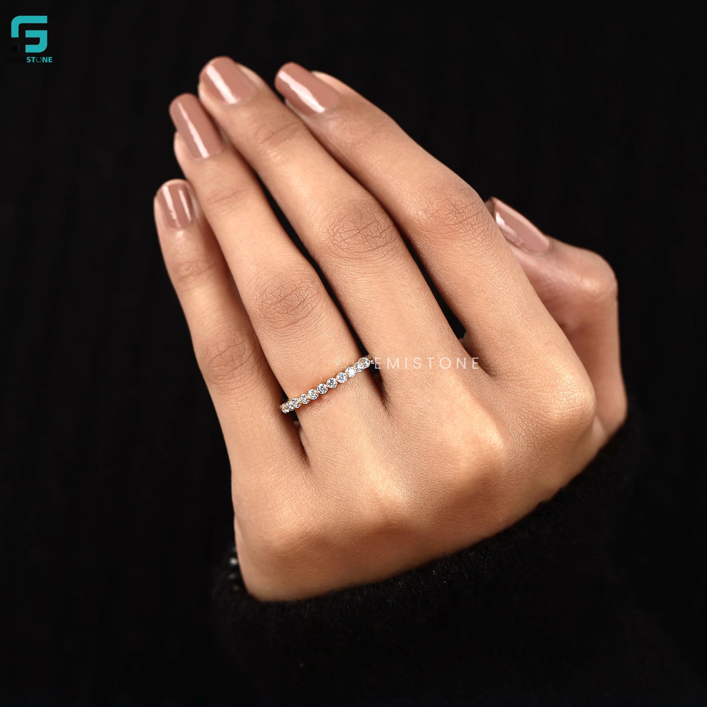 Round Yellow Gold Lab Diamond Floating Bubble Band