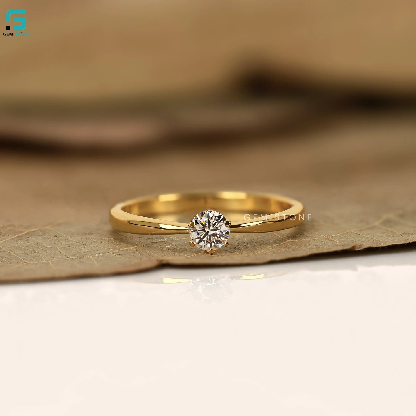 Round 14K Solid Gold Lab Grown Diamond Ring For Her