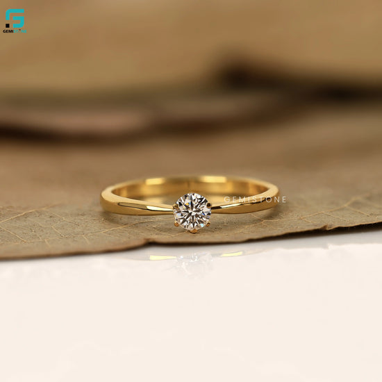 Round 14K Solid Gold Lab Grown Diamond Ring For Her