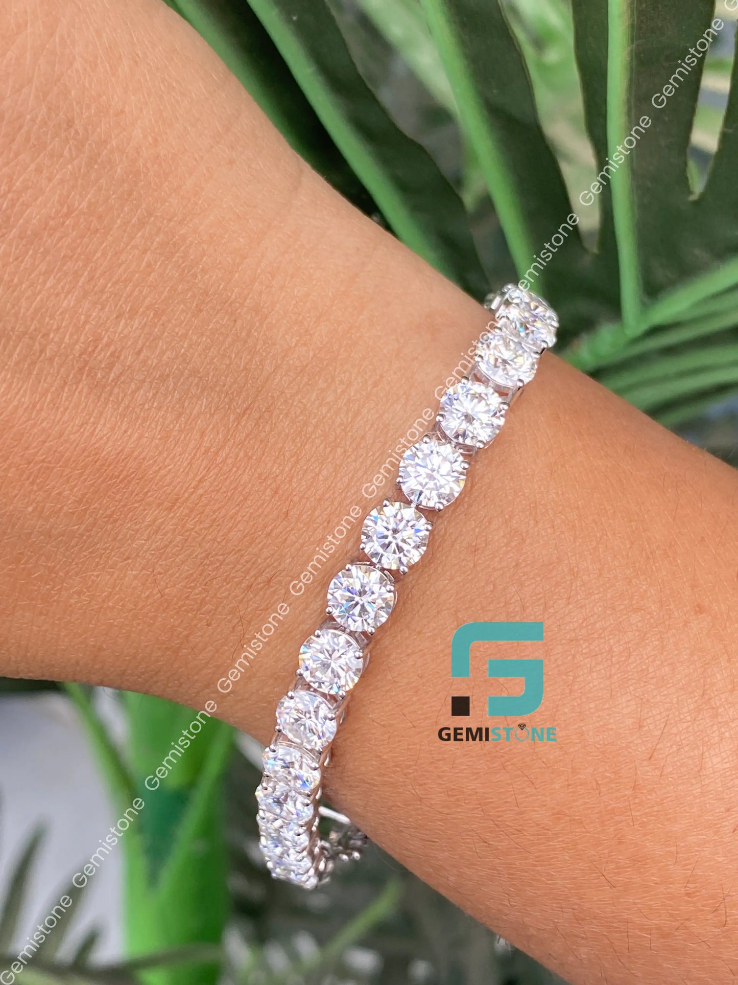 Round 925 Silver Moissanite Bracelet