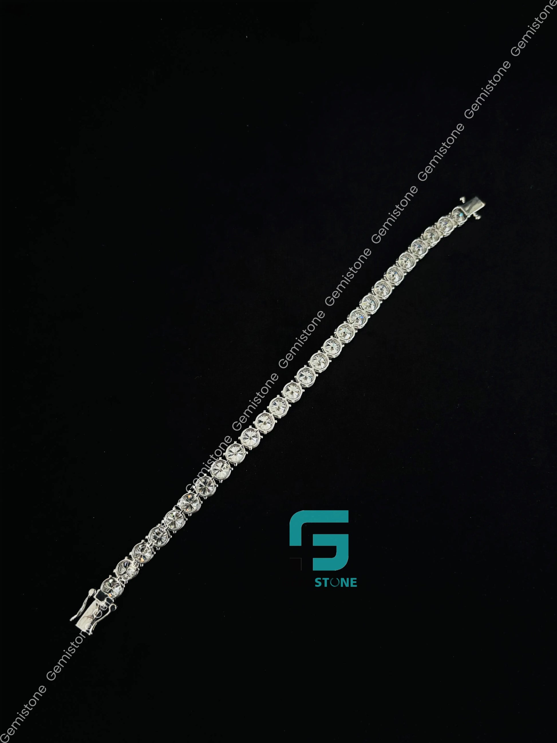 Round 925 Silver Tennis Moissanite Bracelet