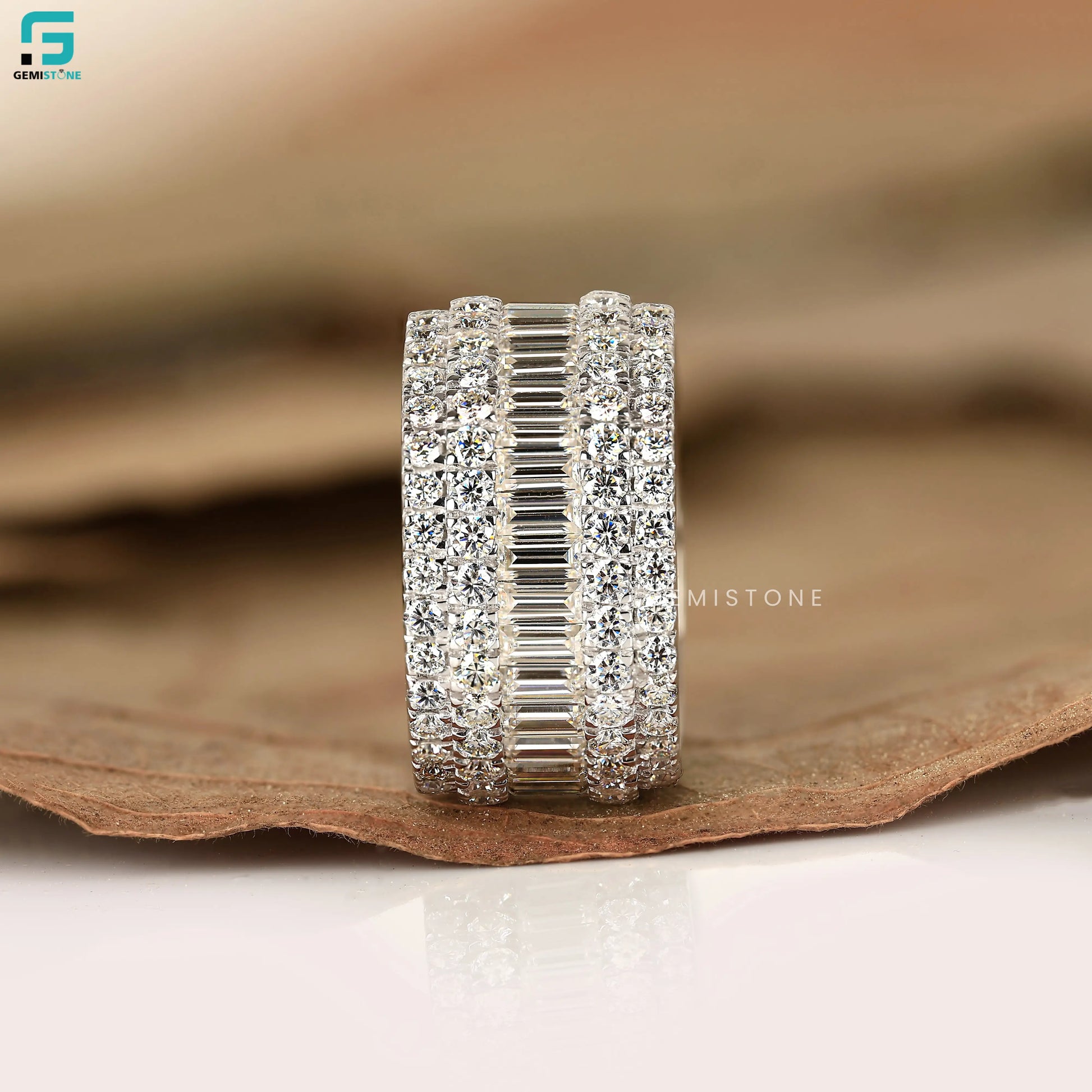 Round And Baguette Cut Lab Diamond Wedding Band For Women