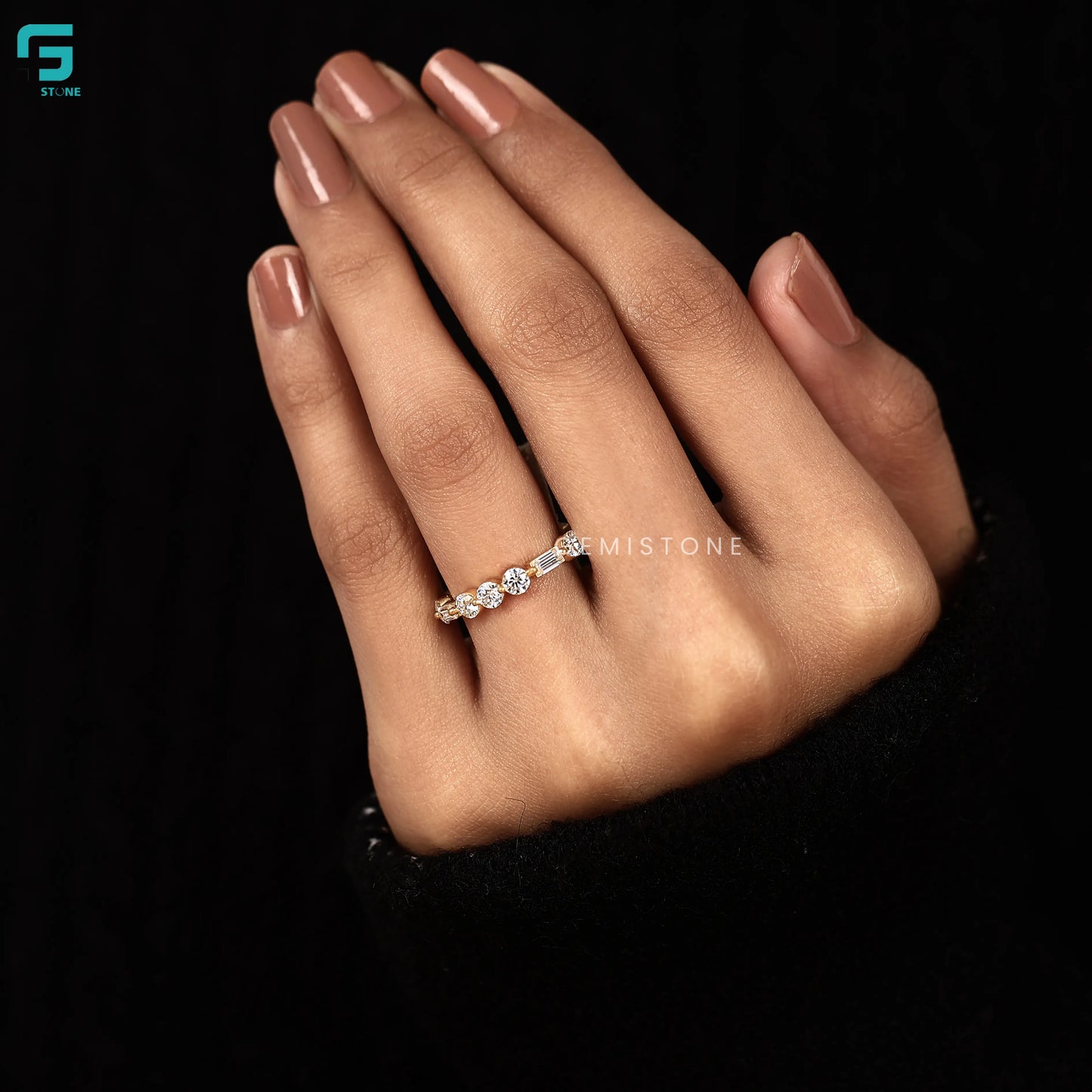 Round And Baguette Lab Grown Diamond Full Eternity Band For Women