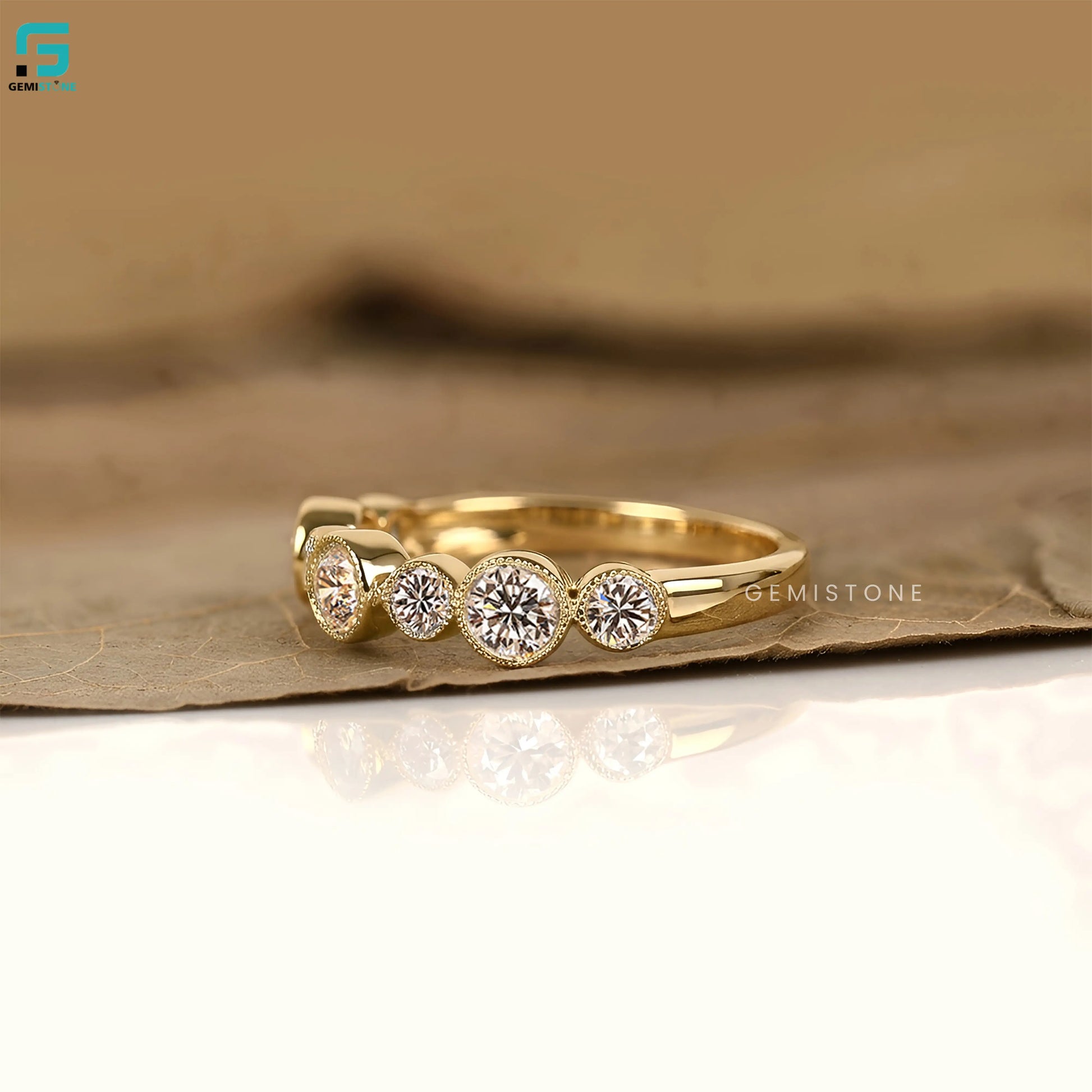 Round Bezel Set Lab Diamond Half Eternity Band
