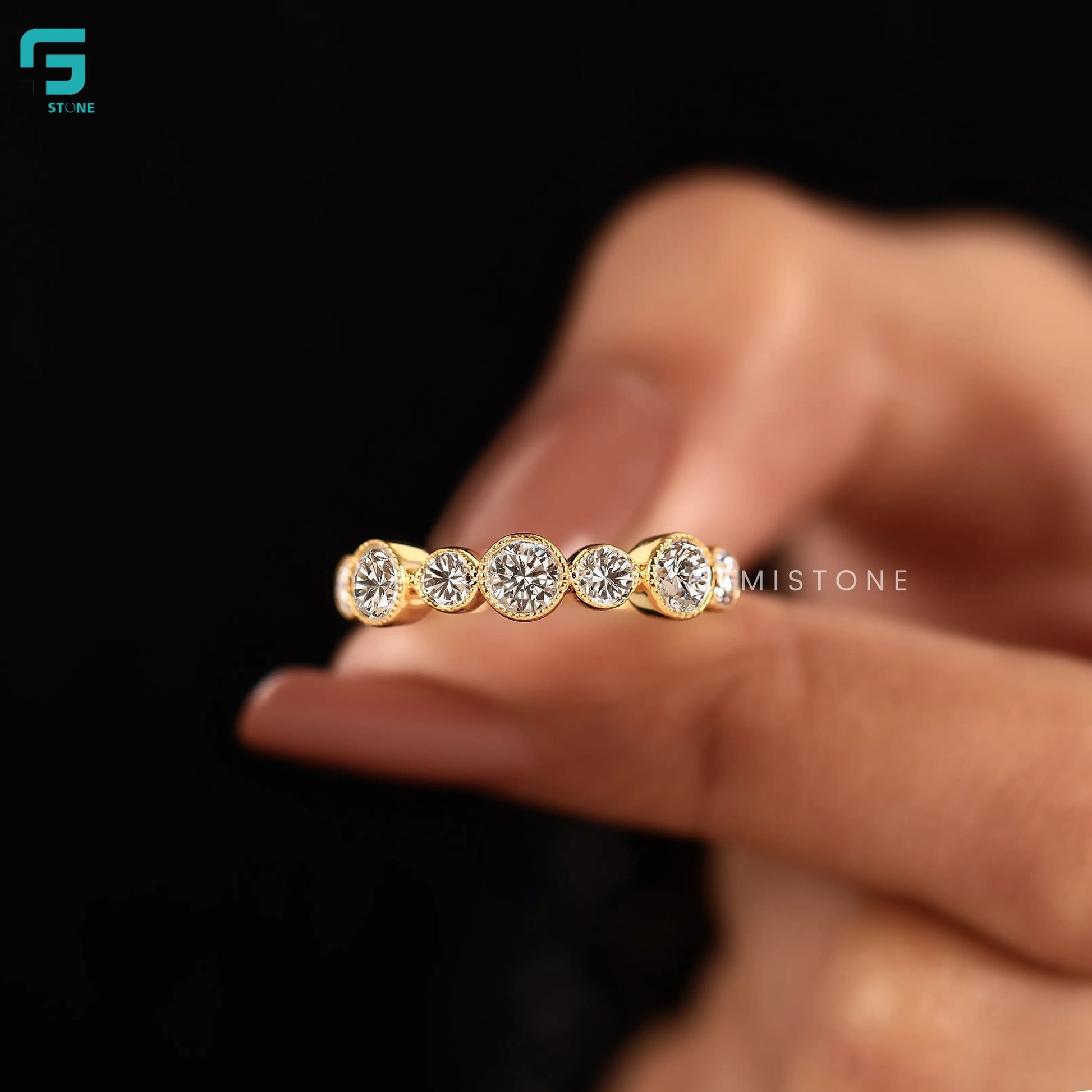 Round Bezel Set Lab Diamond Half Eternity Wedding Band
