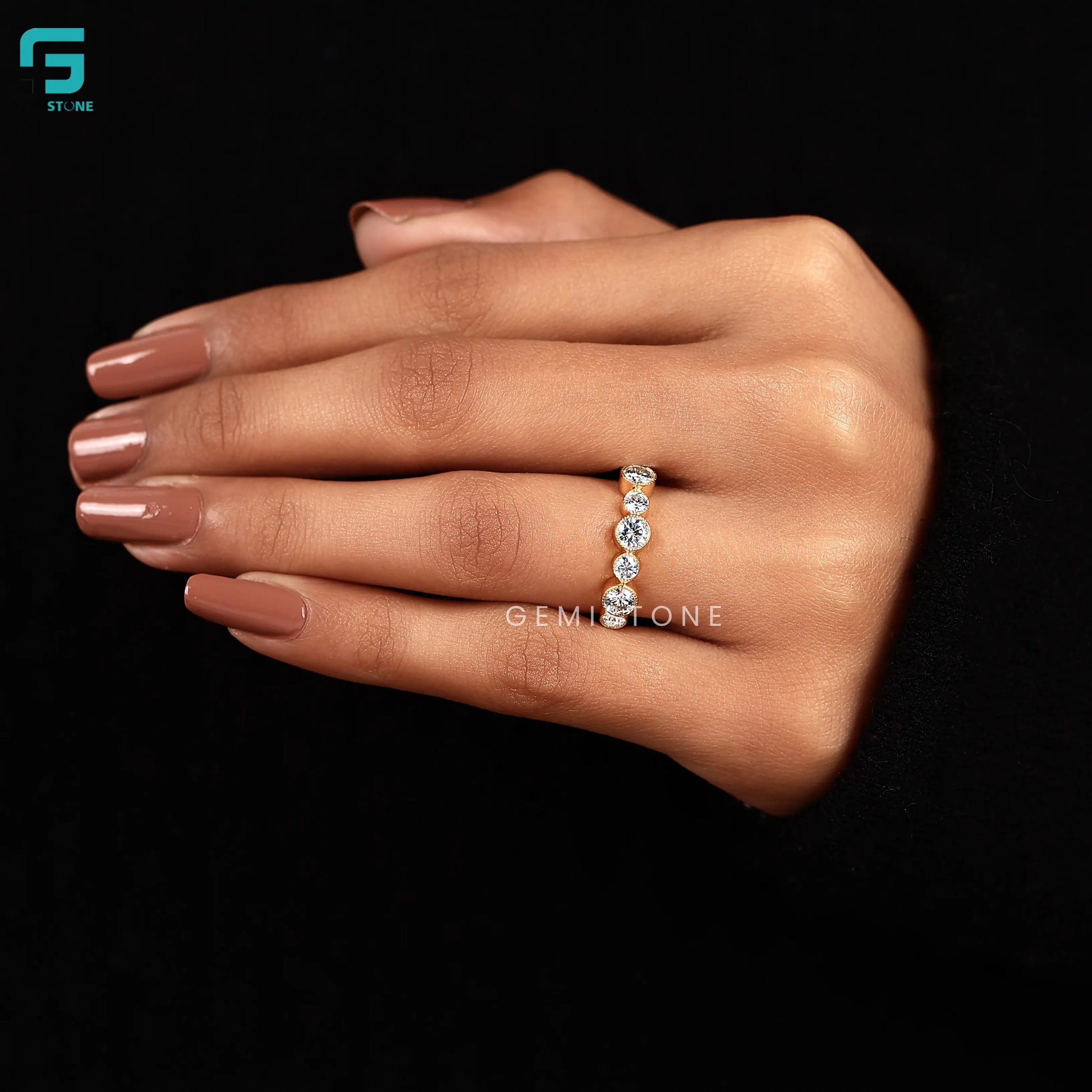 Round Bezel Set Lab Diamond Wedding Band For Women