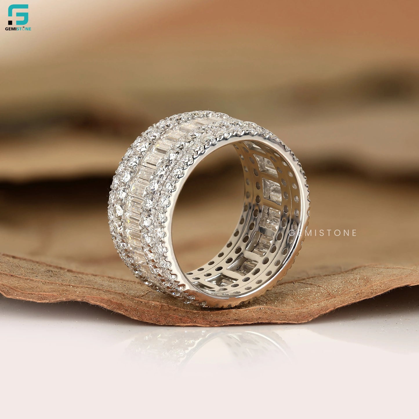 Round Cut And Baguette Cut Lab Grown Diamond Wedding Band