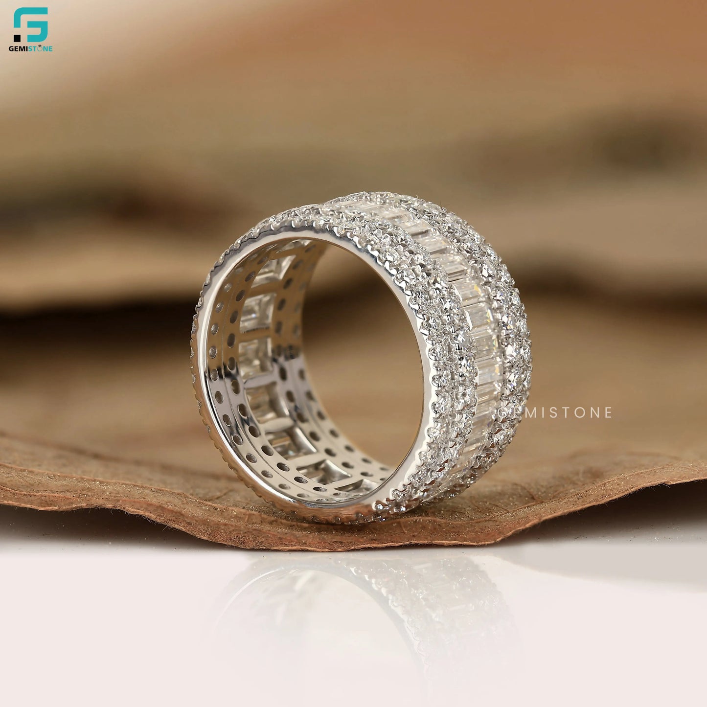 Round Cut And Baguette Cut Lab Grown Diamond Wedding Band For Women