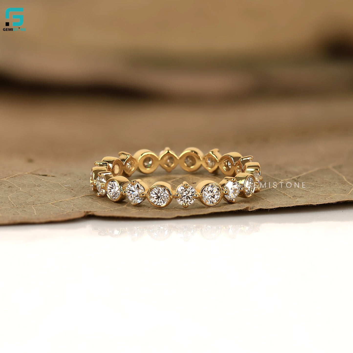 Round Cut Bezel Set Lab Diamond Wedding Band 