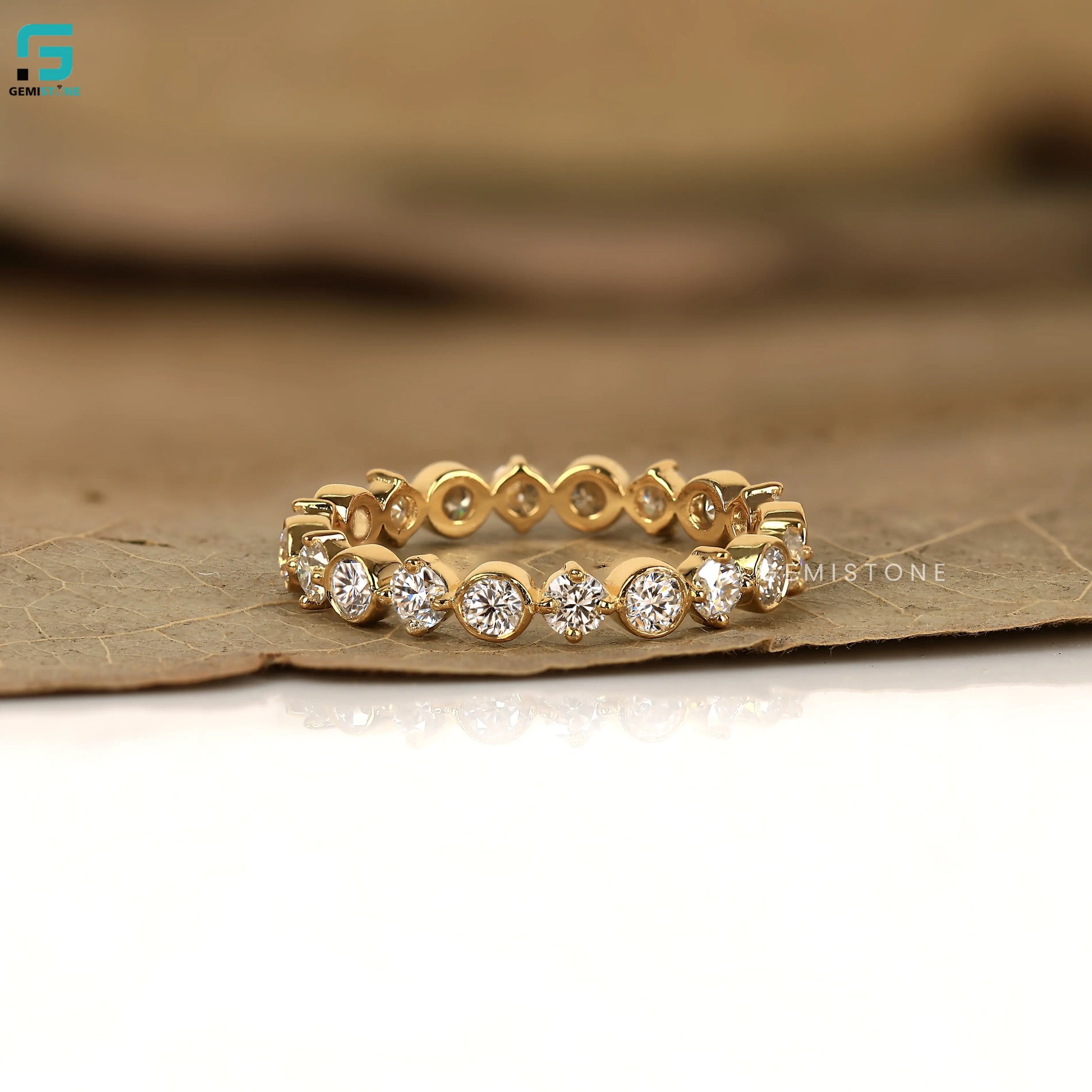 Round Cut Bezel Set Lab Diamond Wedding Band 