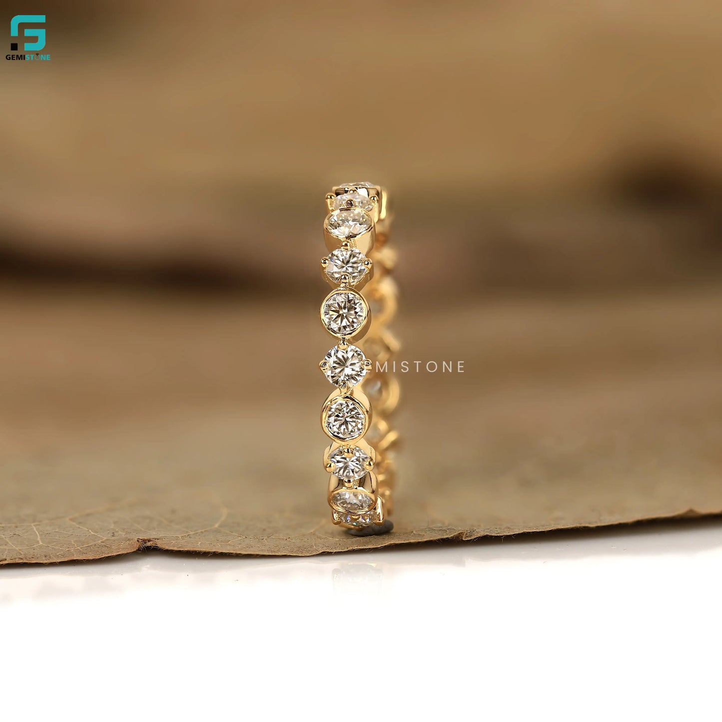 Round Cut Bezel Set Lab Diamond Wedding Band For Women