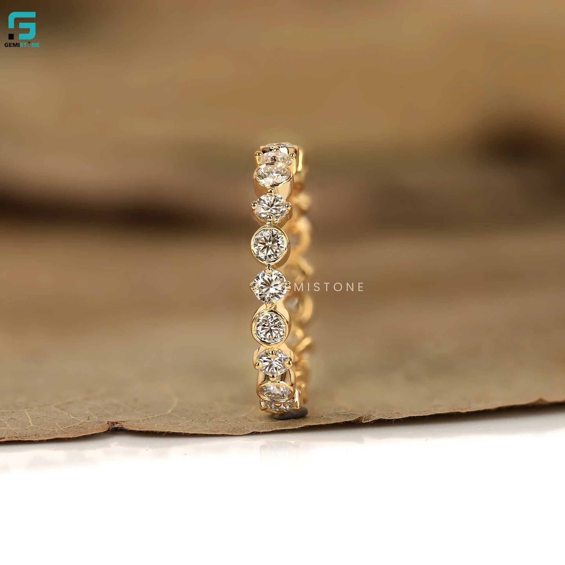 Round Cut Bezel Set Lab Diamond Wedding Band For Women