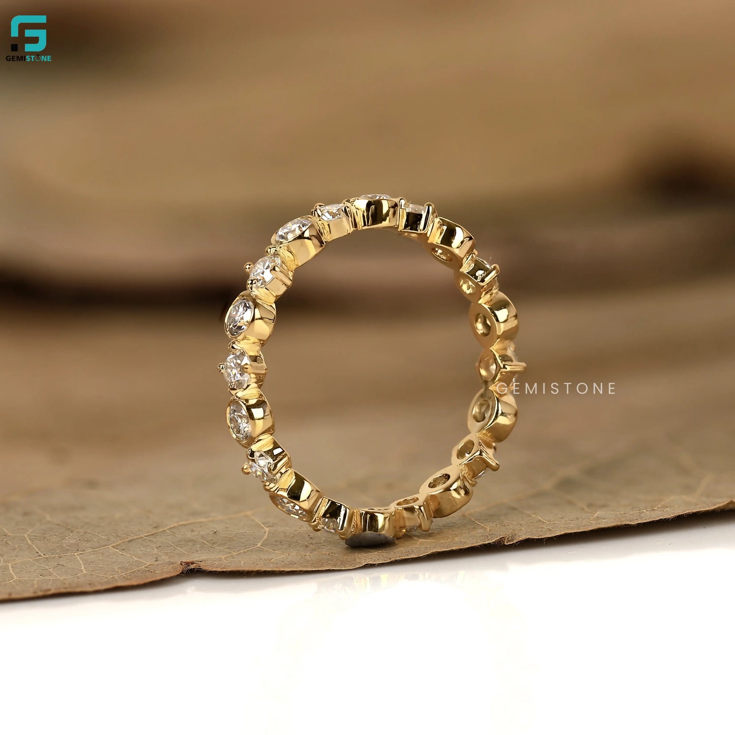 Round Cut Bezel Set Lab Diamond Wedding Eternity Band