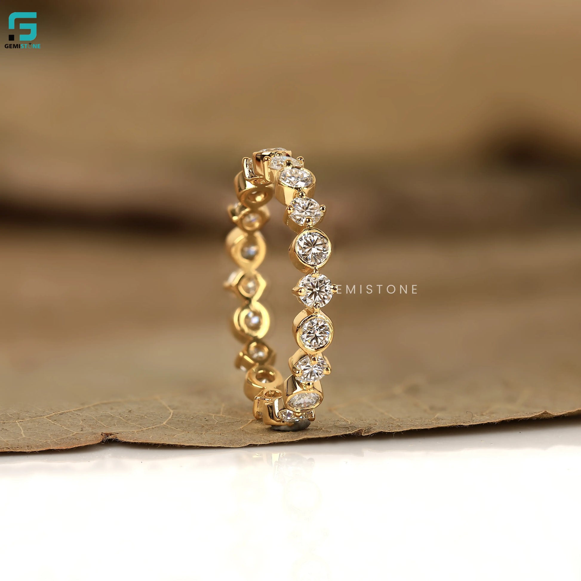 Round Cut Bezel Set Lab Grown Diamond Wedding Band