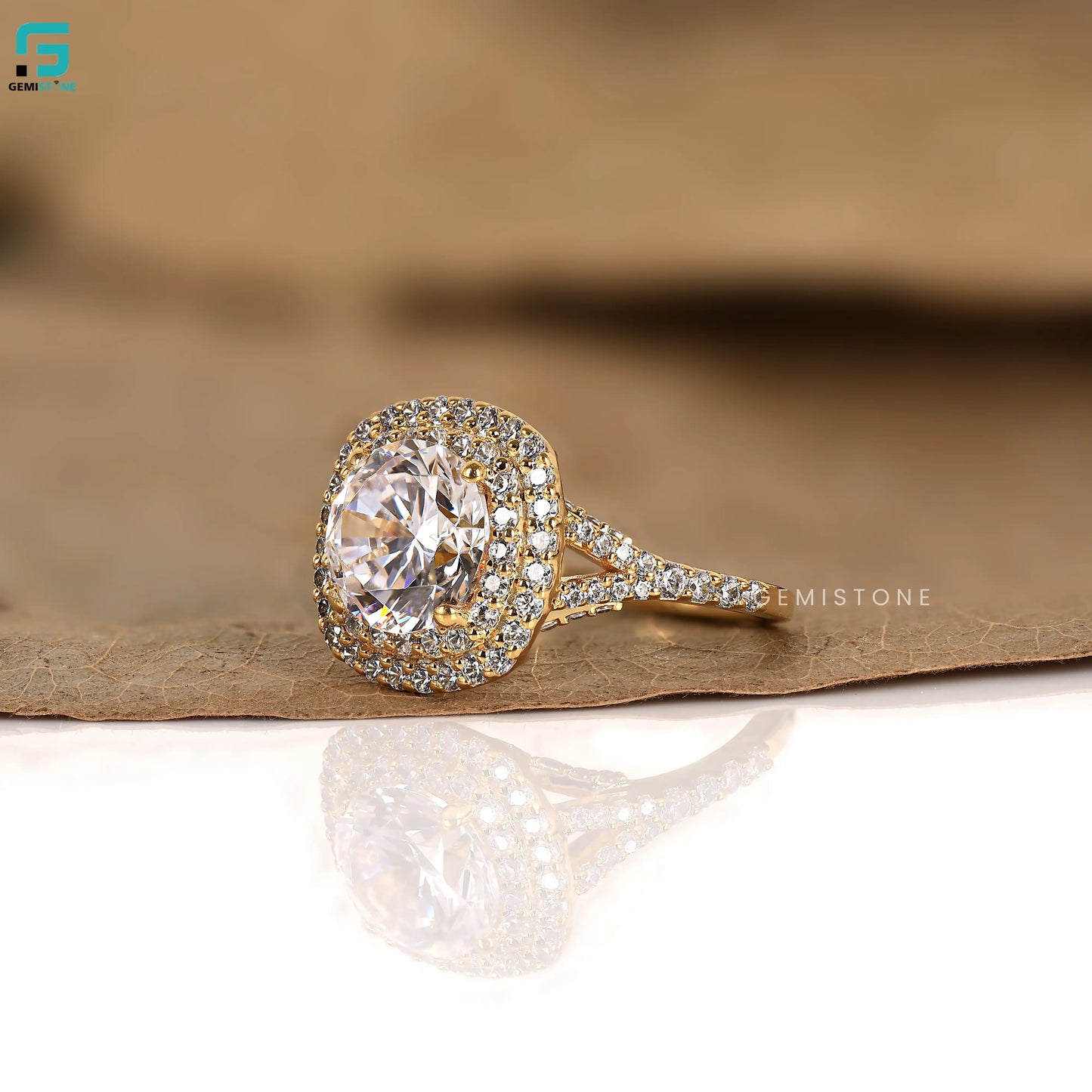 Round Cut Lab Diamond Split Shank Ring For Women