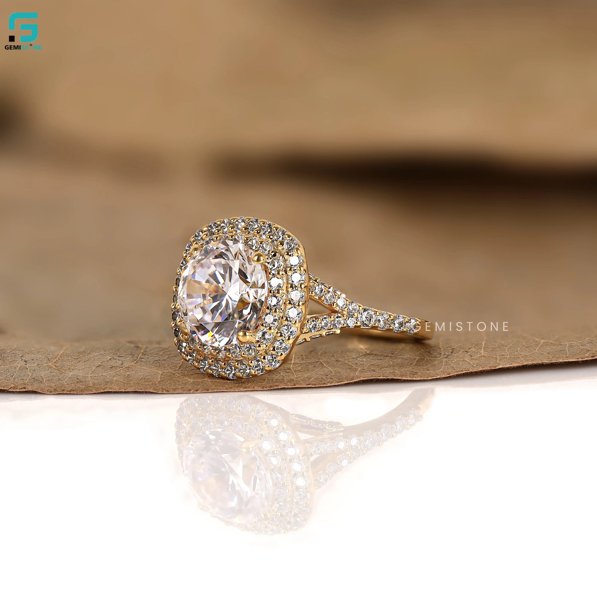 Round Cut Lab Diamond Split Shank Ring For Women