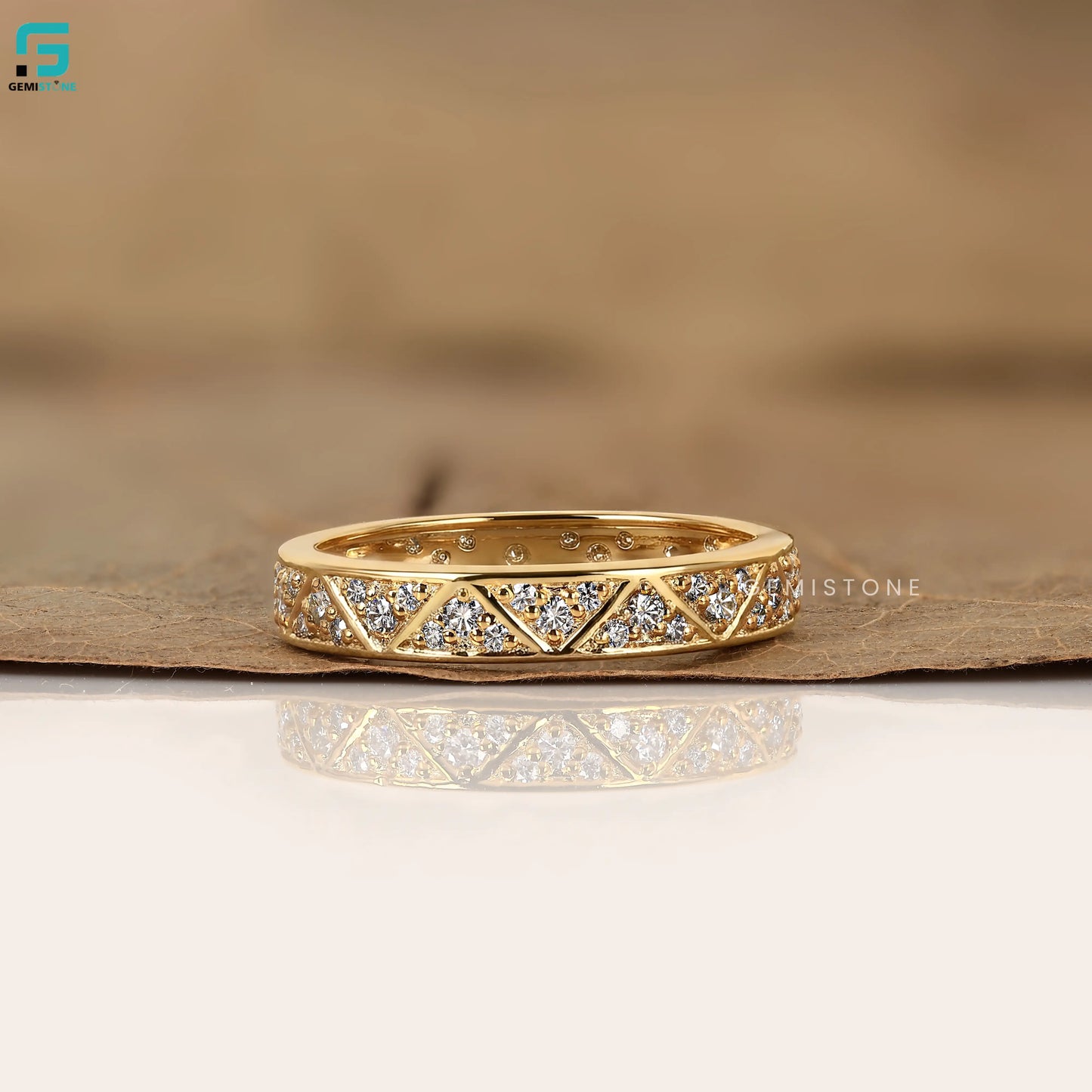 Round Cut Lab Diamond Triangle Pave Eternity Band For Women