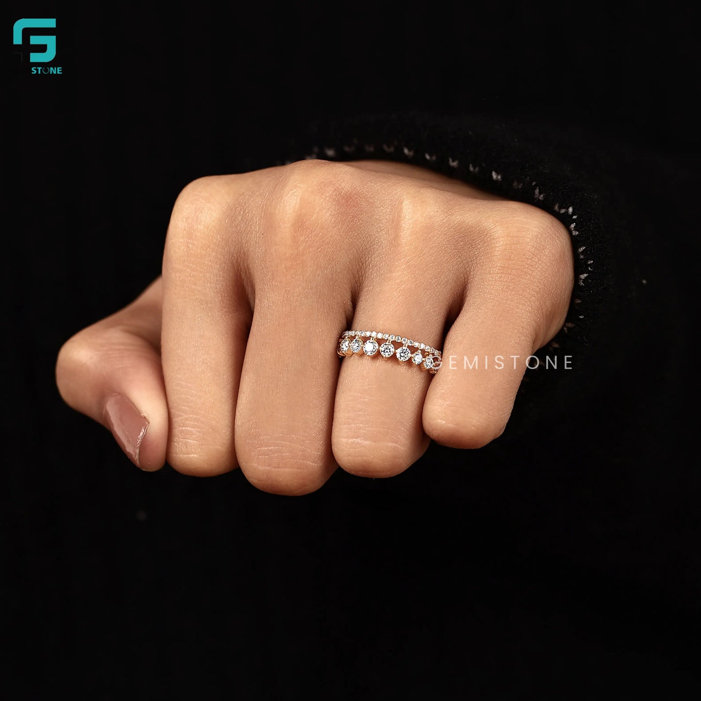 Round Cut Lab Grown Diamond Half Eternity Wedding Band For Women