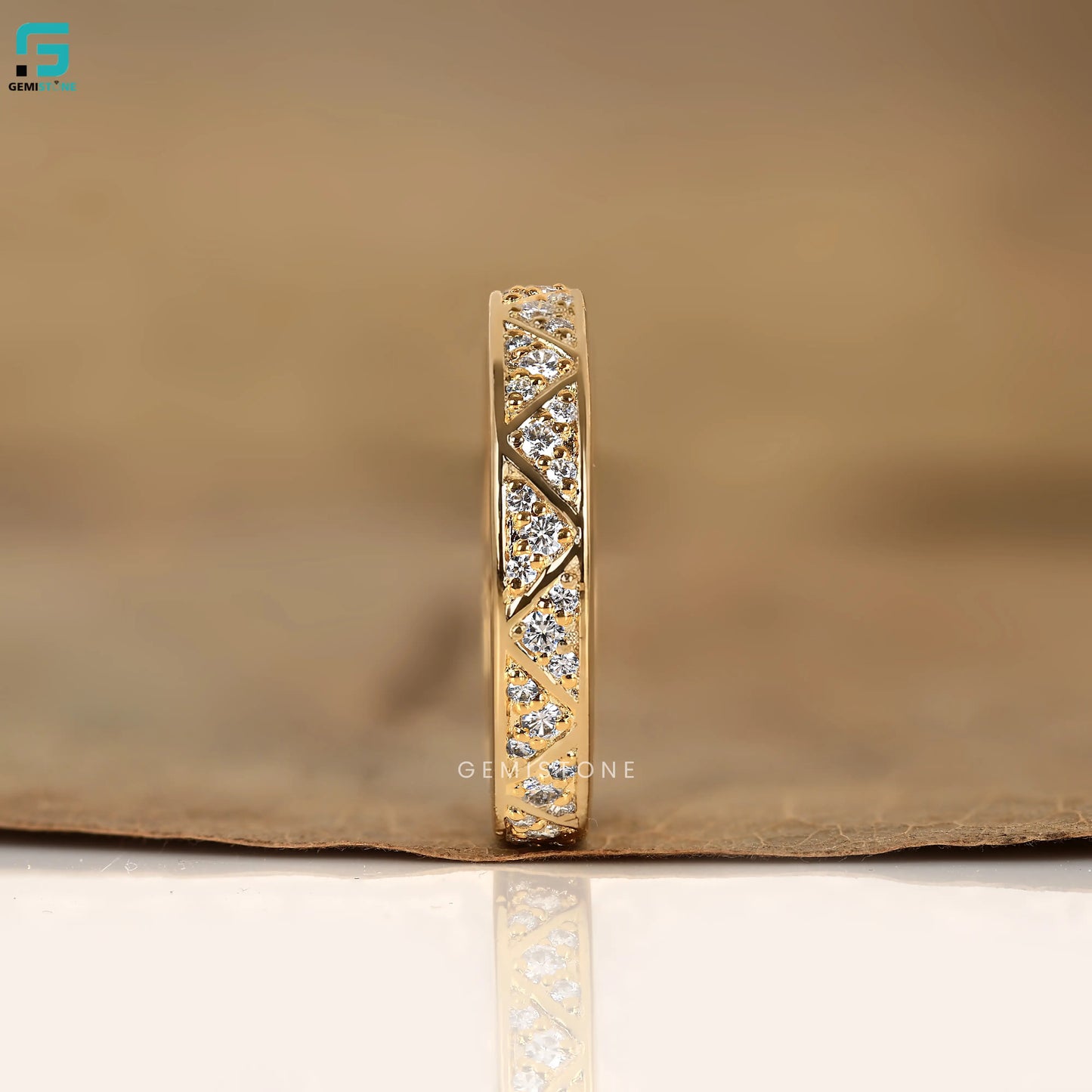 Round Cut Lab Grown Diamond Triangle Pave Eternity Band For Women