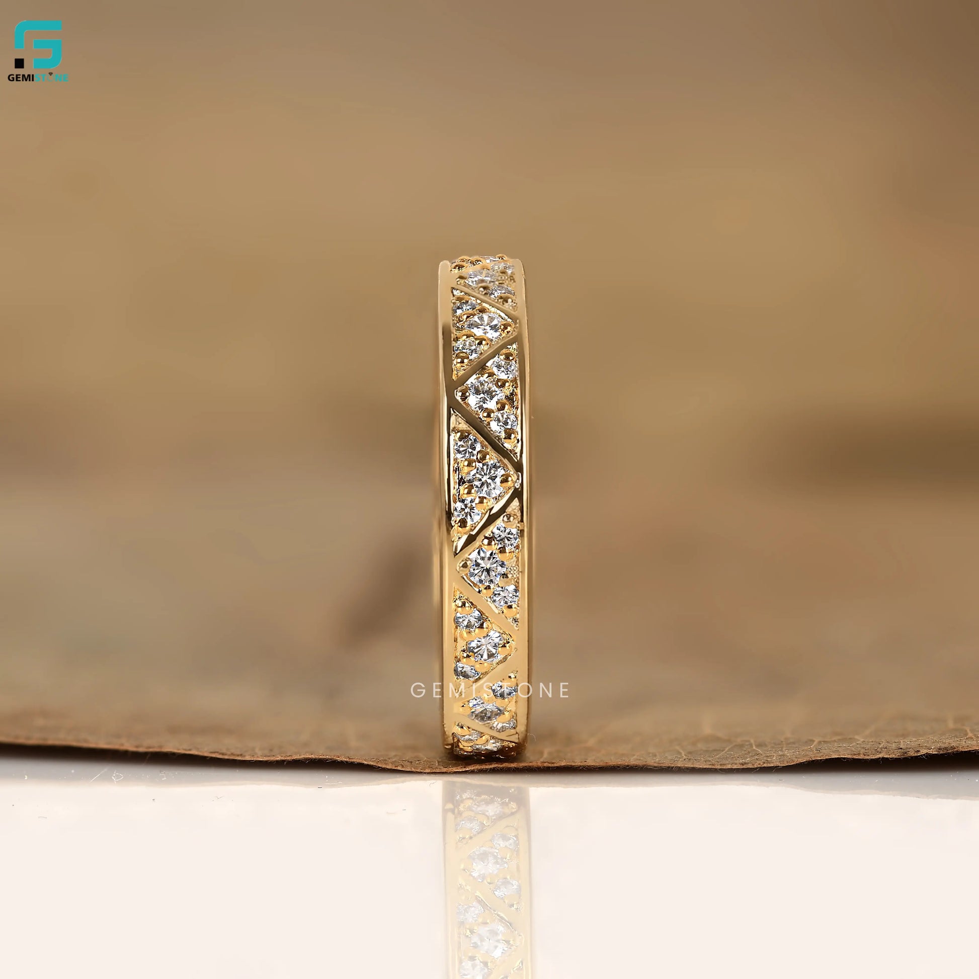 Round Cut Lab Grown Diamond Triangle Pave Eternity Band For Women