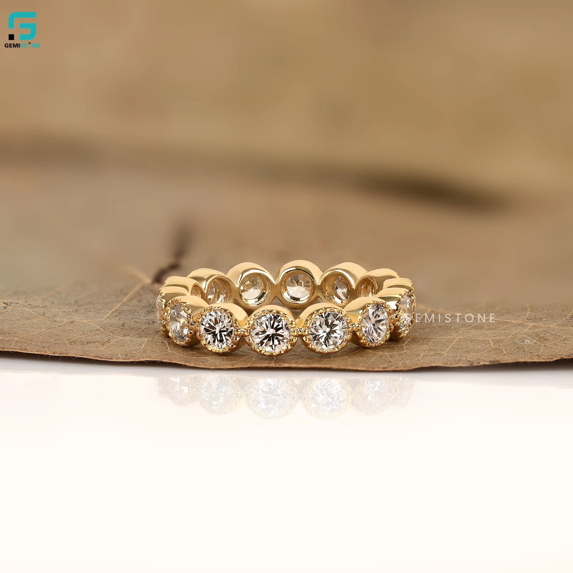 Round Cut Milgrain Lab Diamond Eternity Wedding Band 