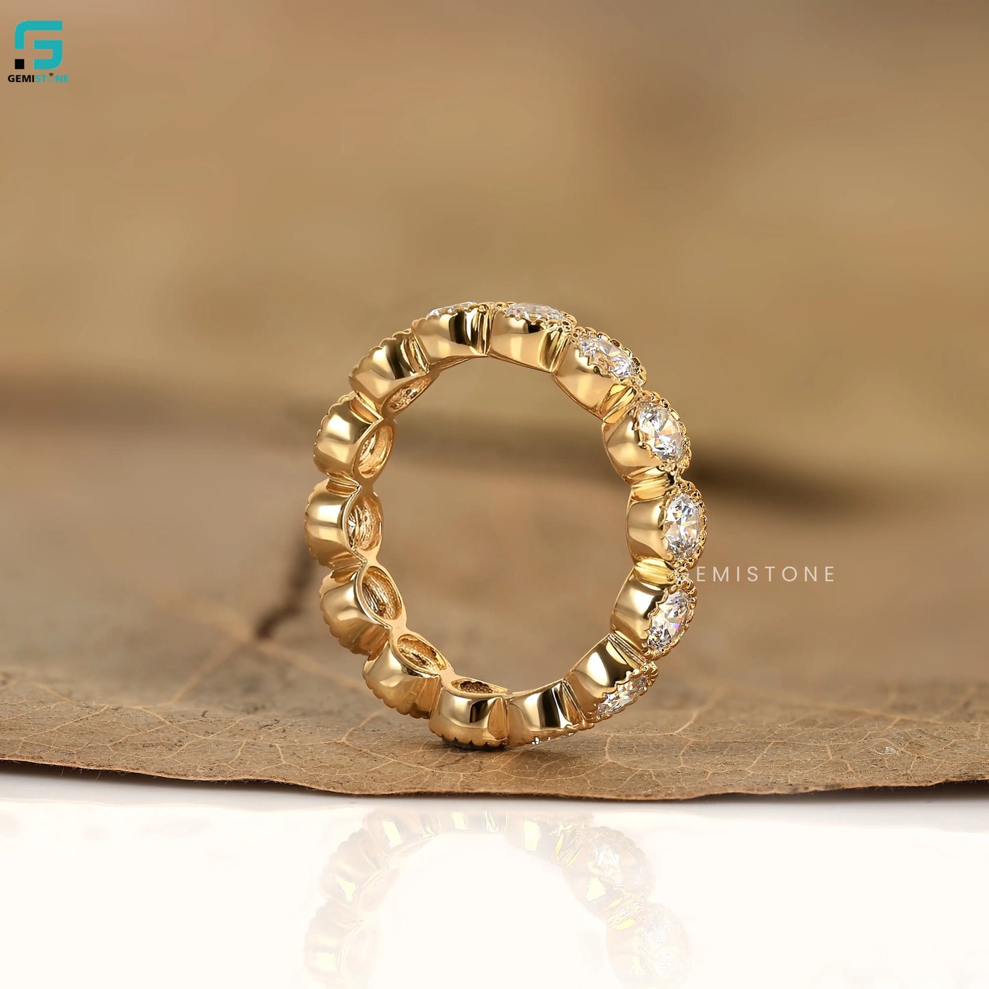 Round Cut Milgrain Lab Diamond Eternity Wedding Band For Women