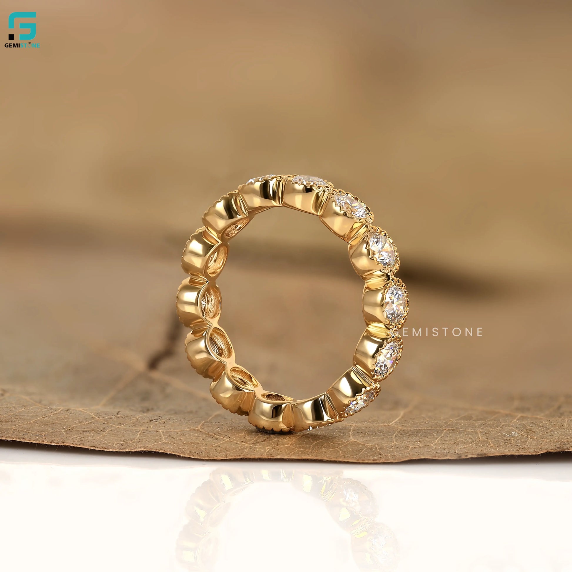 Round Cut Milgrain Lab Diamond Eternity Wedding Band For Women