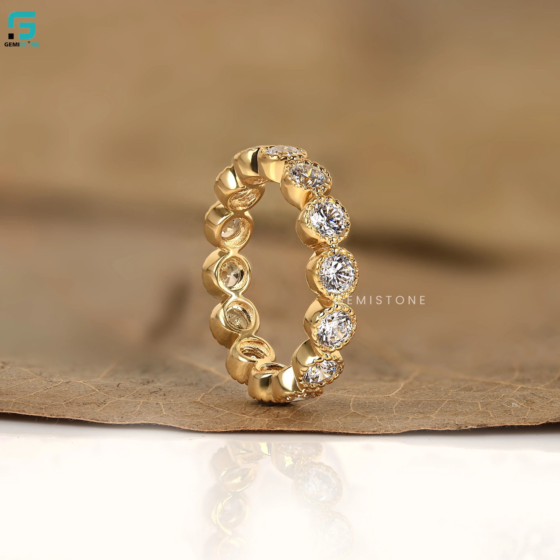 Round Cut Milgrain Lab Eternity Wedding Band For Women