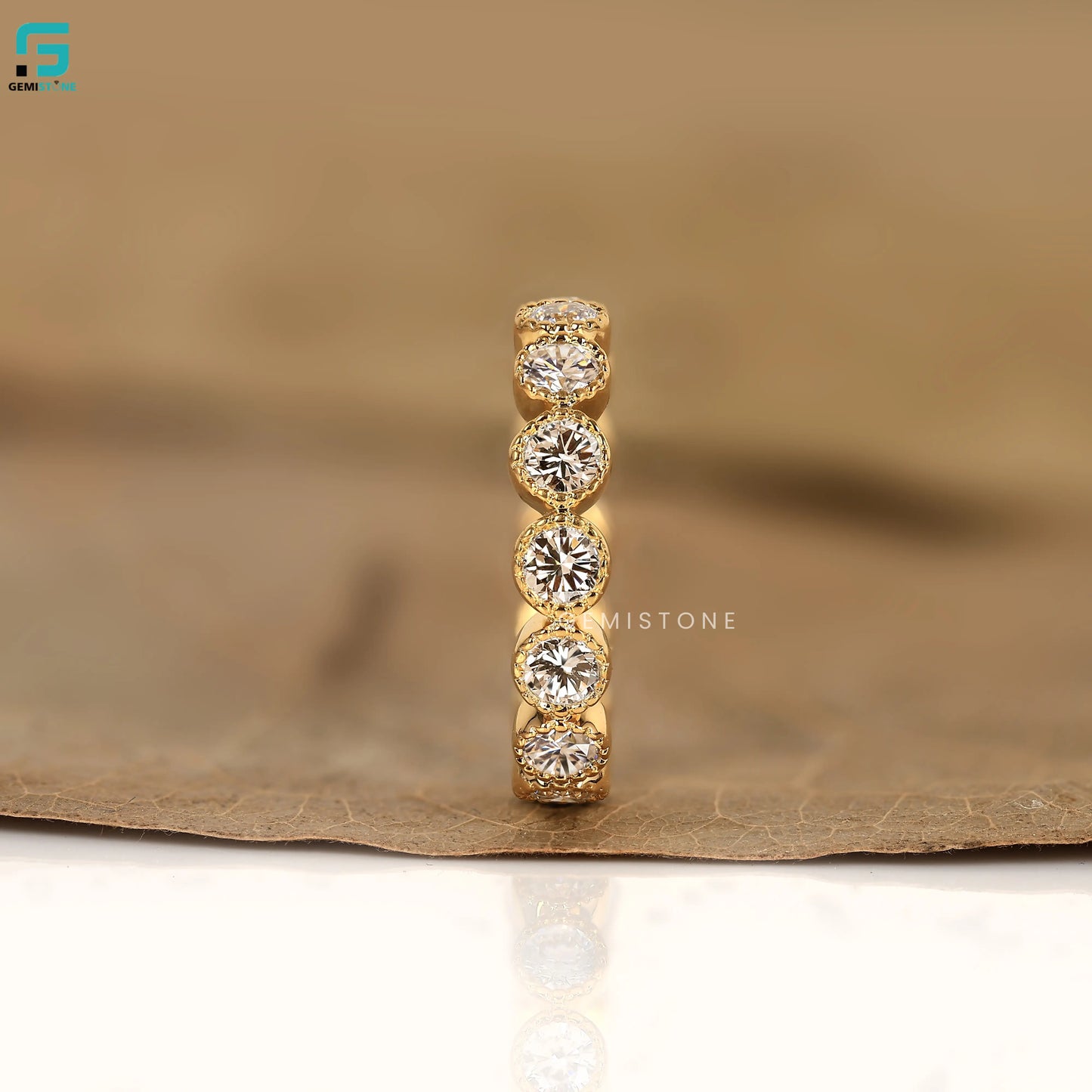 Round Cut Milgrain Lab Grown Diamond Eternity Wedding Band 