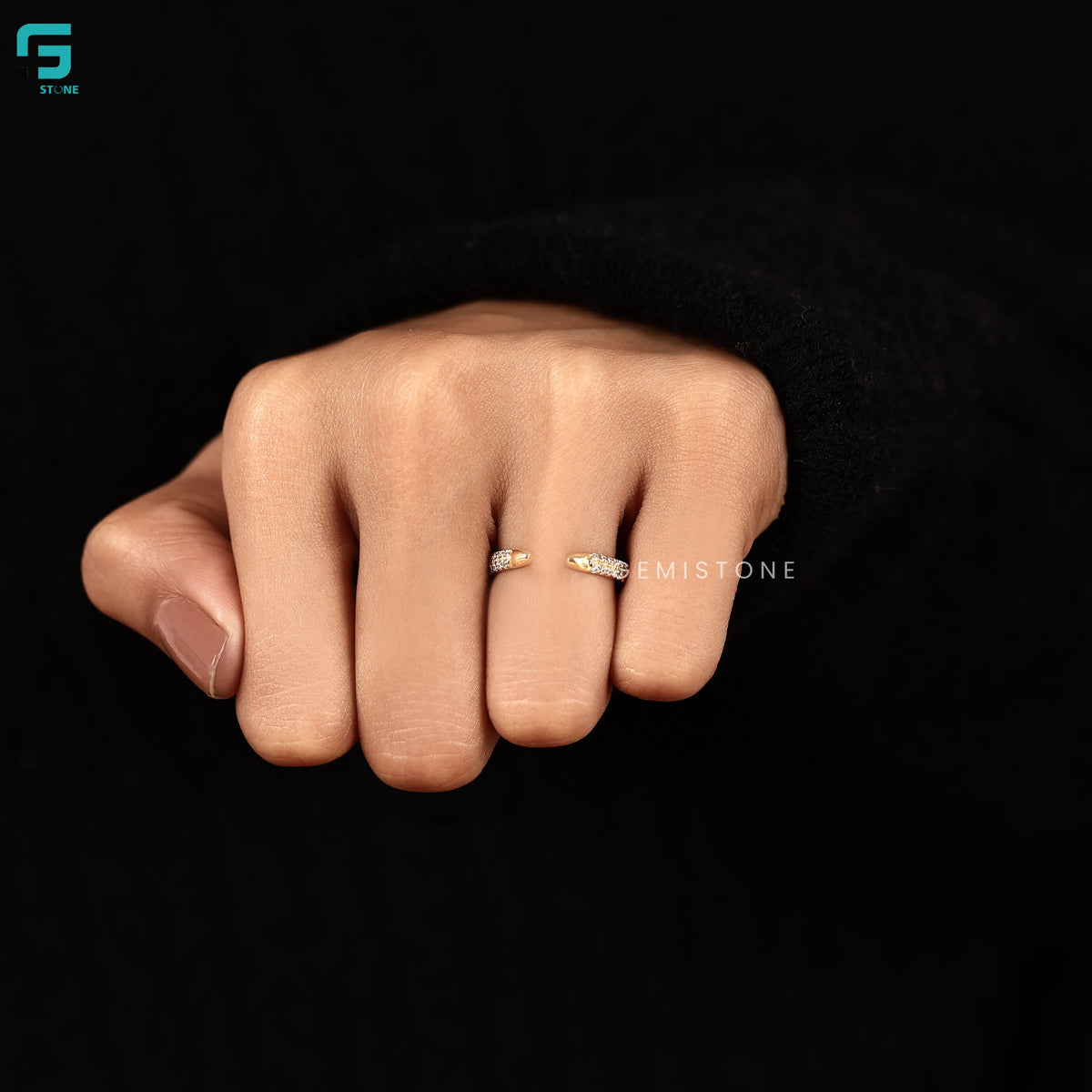 Round Cut Open Cuff Lab Diamond Wedding Band For Women