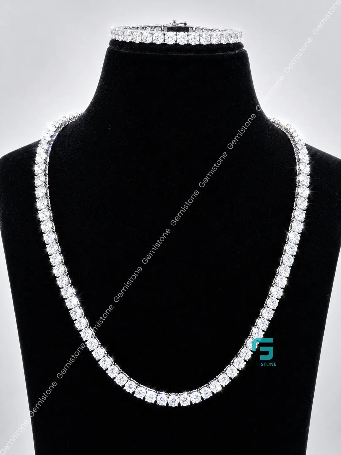 Round Cut Tennis Chain And Bracelet Combo