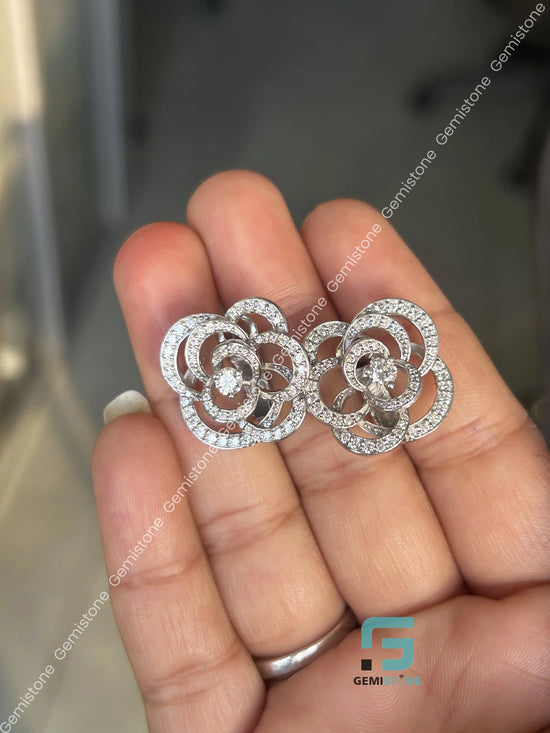 Round Diamond Floral Shape Moissanite Earrings