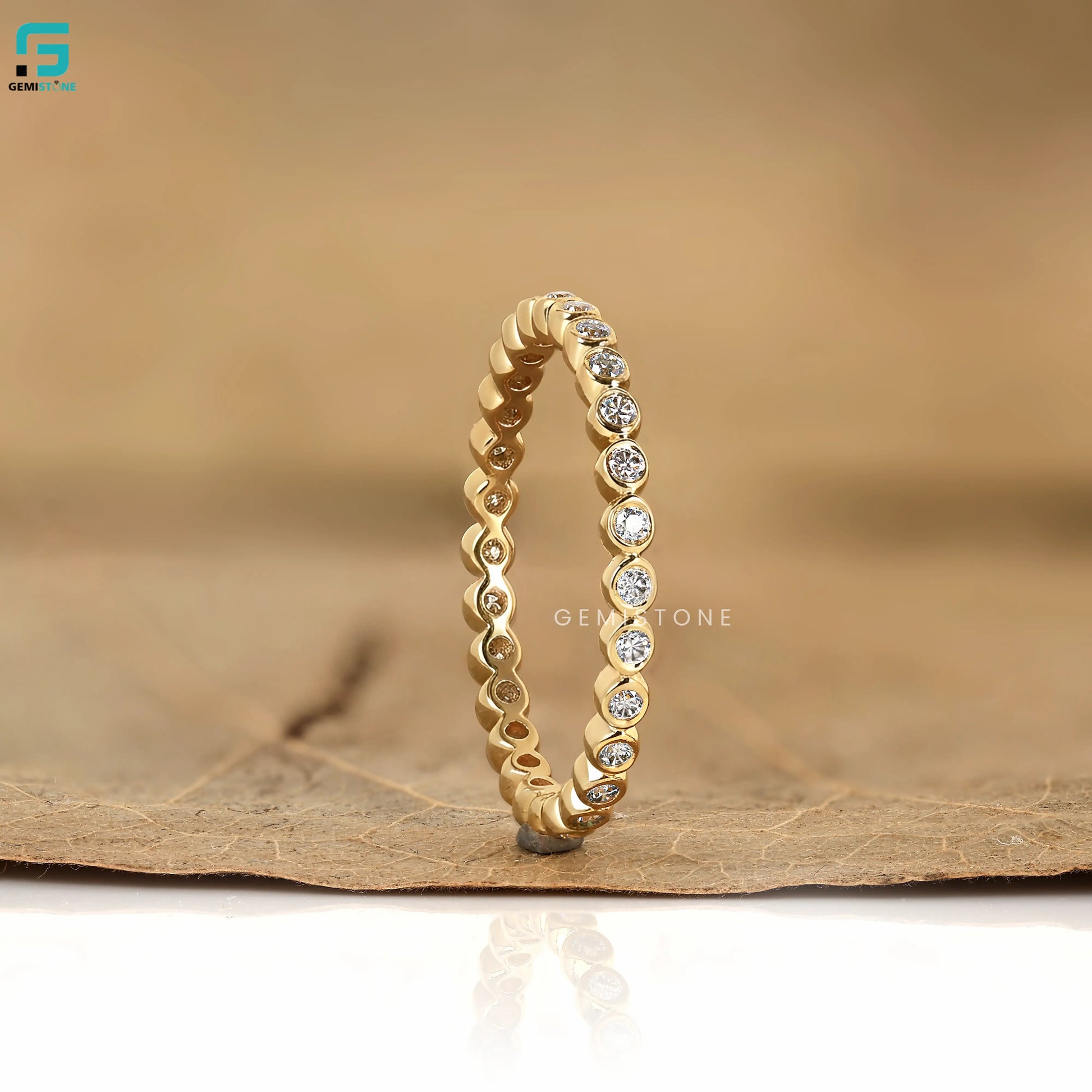 Round Lab Diamond Bezel Set Eternity Band 