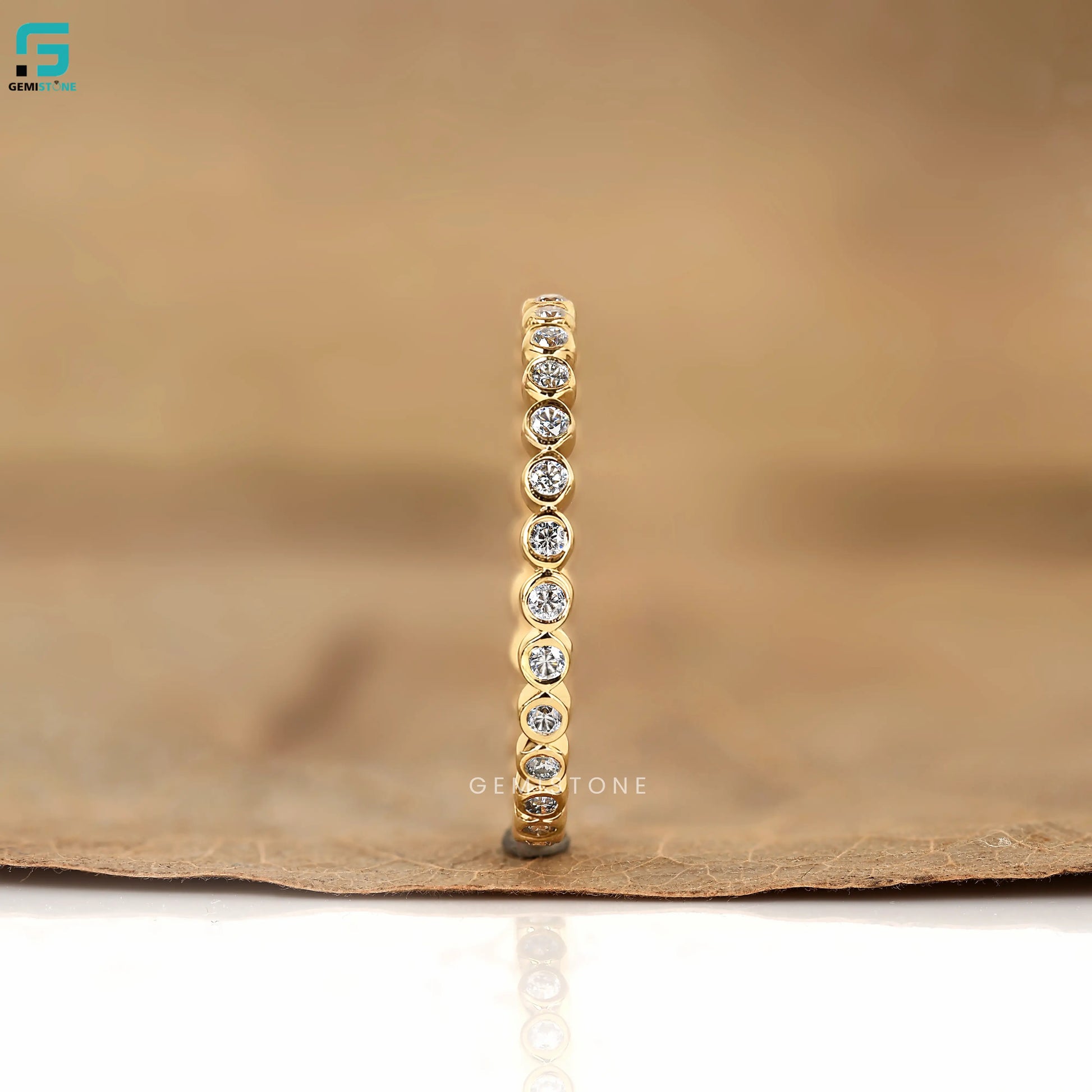 Round Lab Diamond Bezel Set Eternity Band For Women