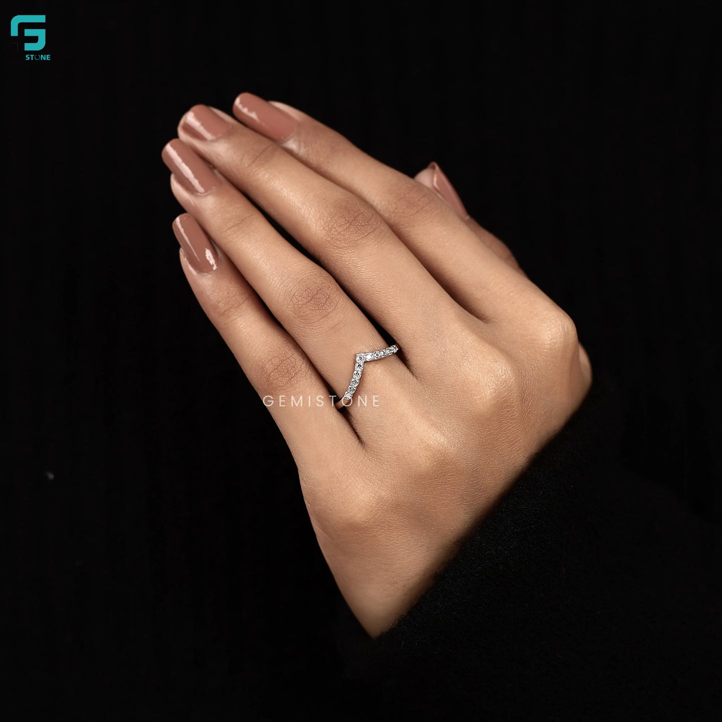 Round Lab Diamond Chavron Wedding Band For Women