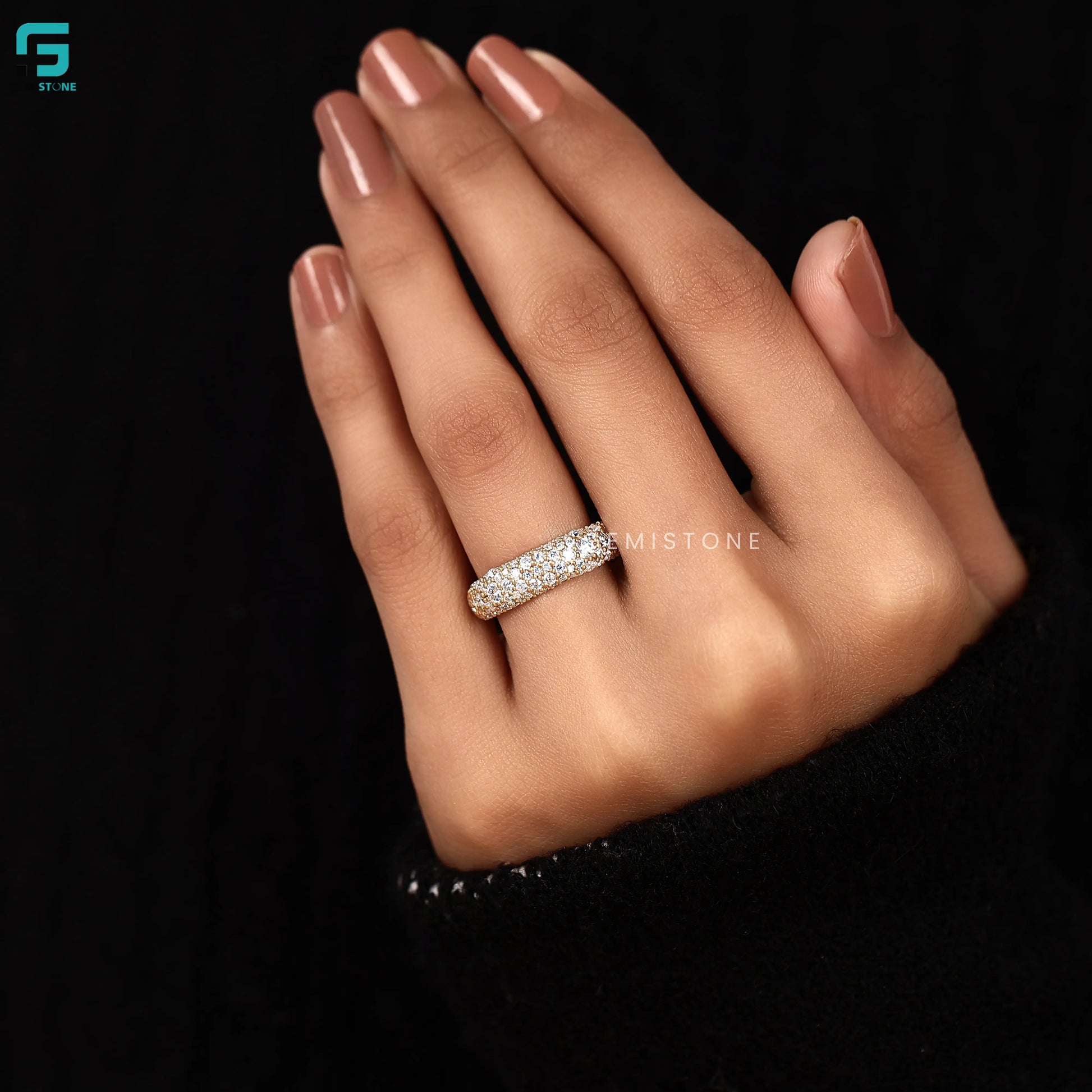 Round Lab Diamond Chunky Diamond Wedding Band 