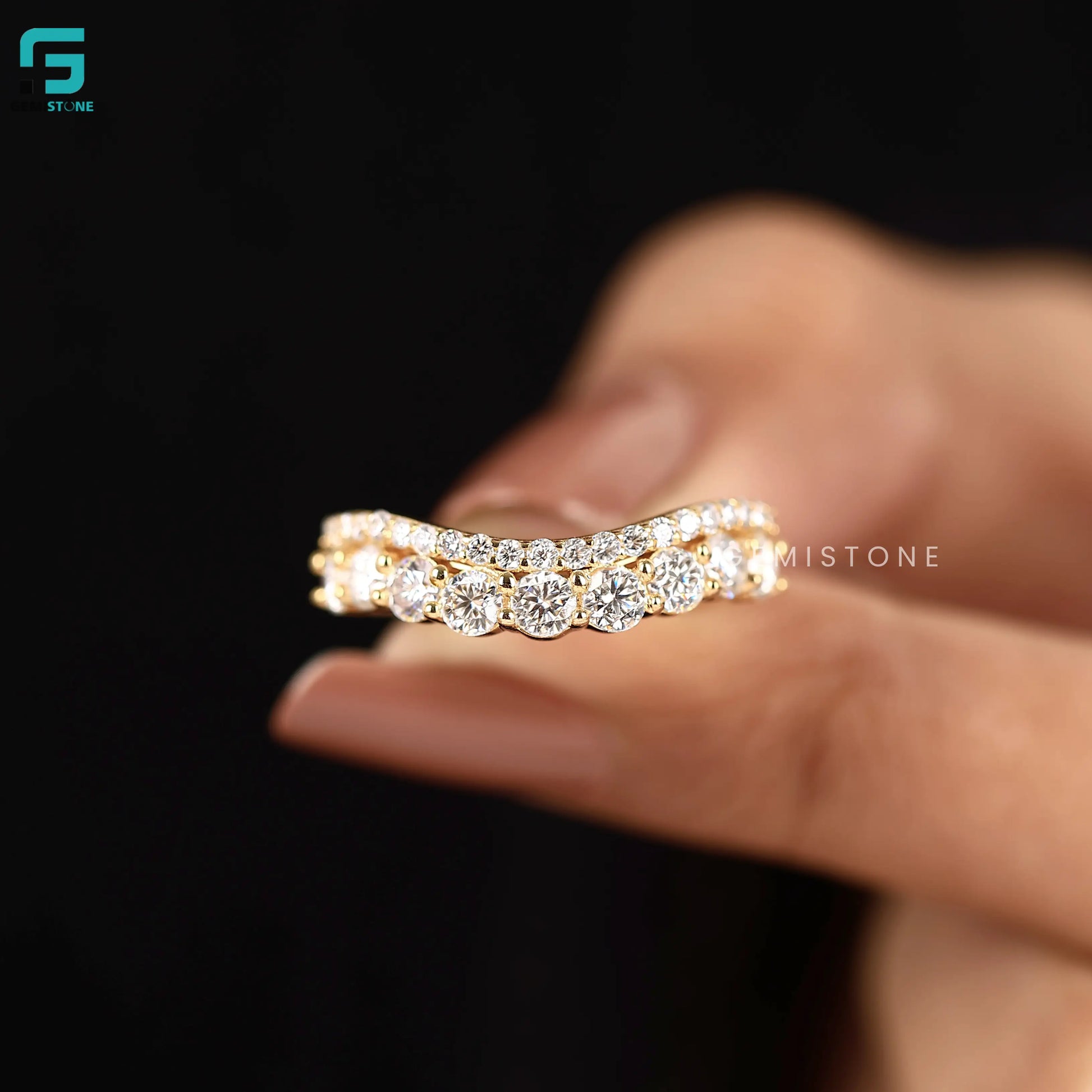 Round Lab Diamond Curved Wedding Band For Women