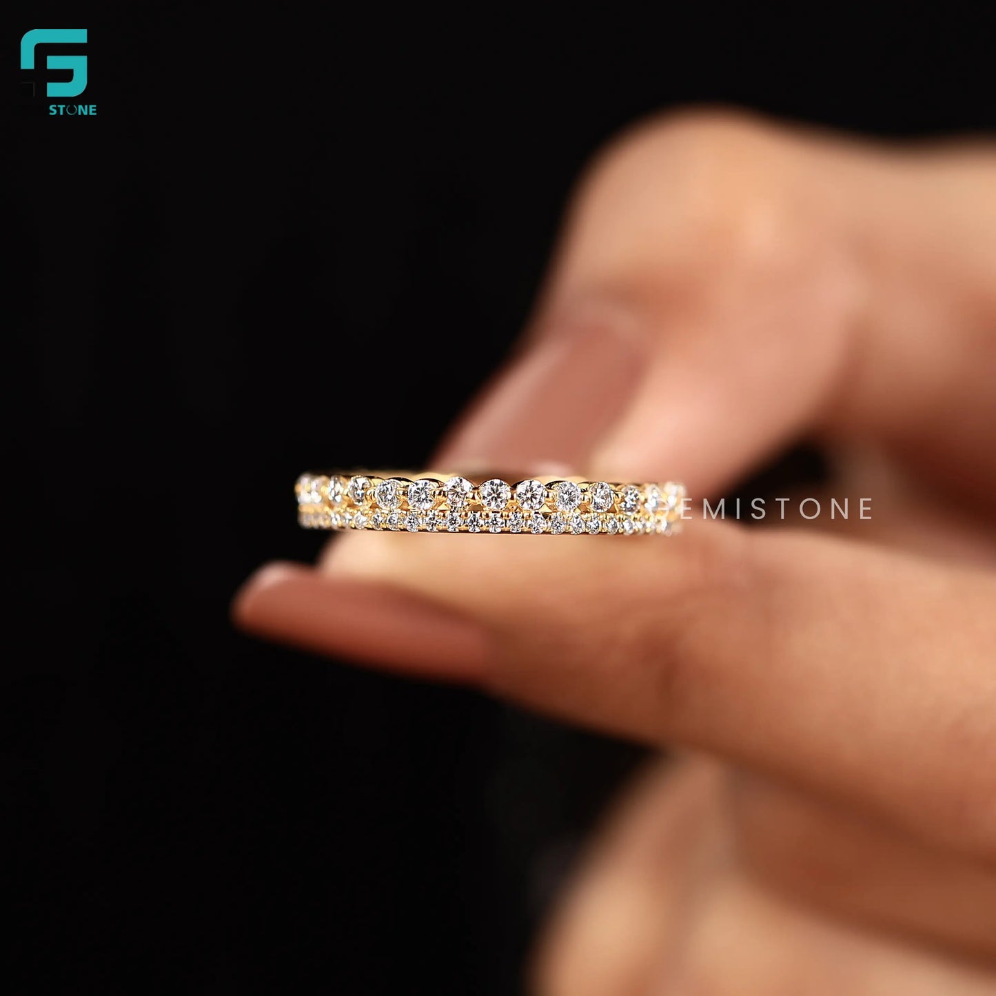 Round Lab Diamond Double Pave Set Full Eternity Wedding Band 