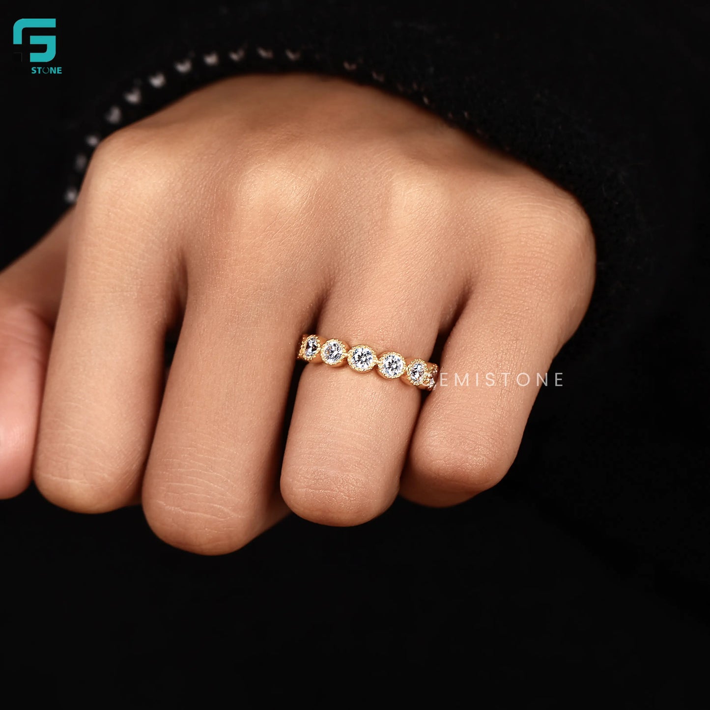 Round Milgrain Lab Diamond Eternity Wedding Band