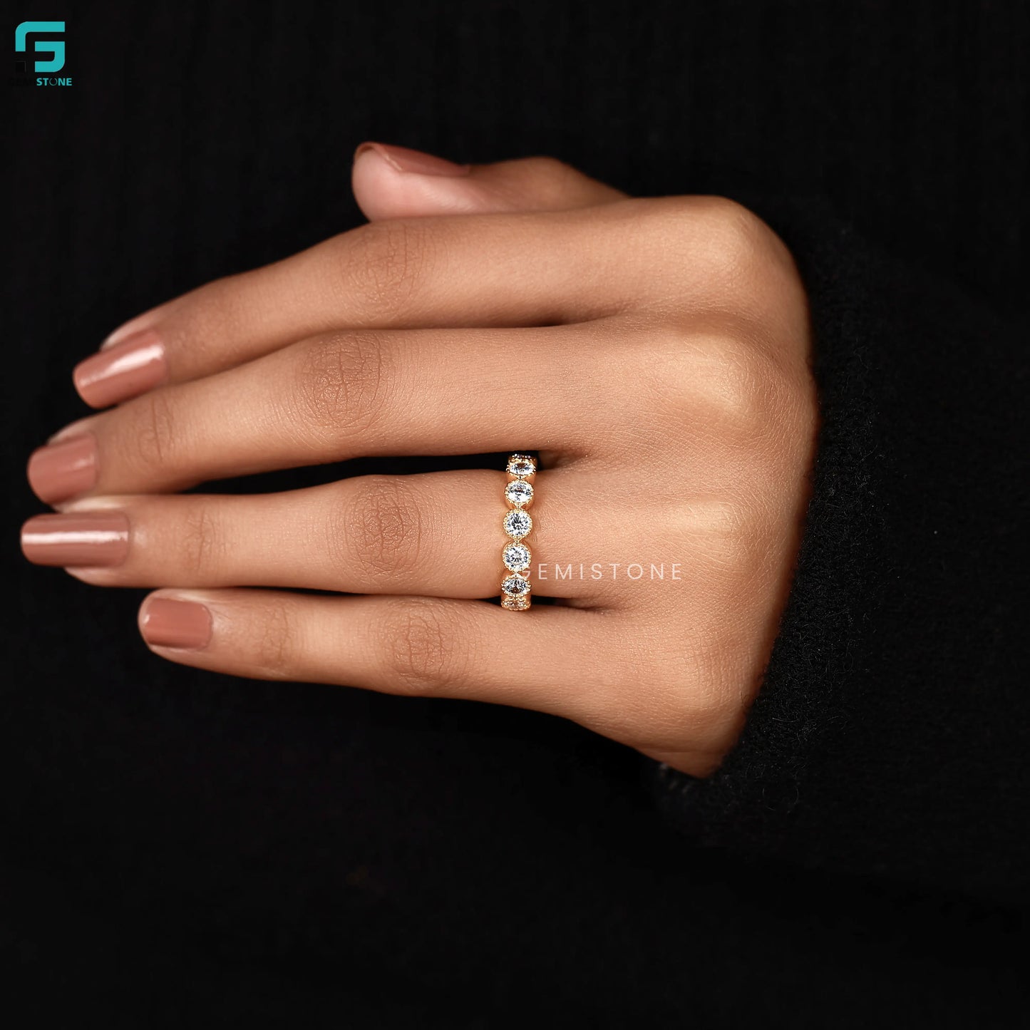 Round Milgrain Lab Grown Diamond Eternity Wedding Band 