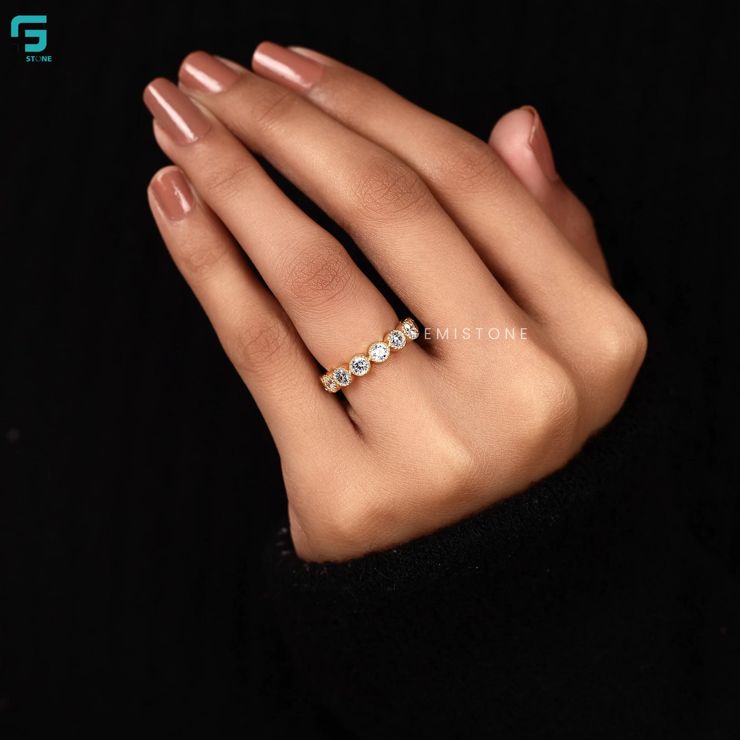 Round Milgrain Lab Grown Diamond Eternity Wedding Band For Women