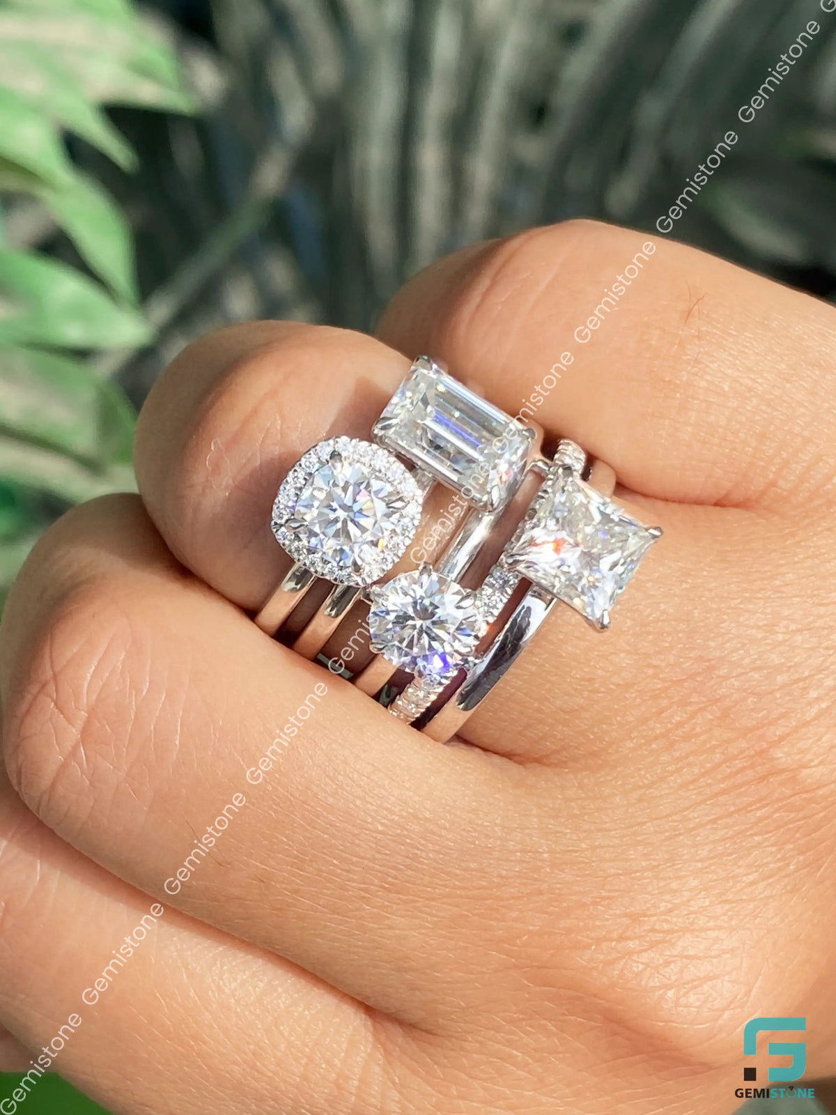 Round Multi Shape Moissanite Diamond Wedding Ring For Women