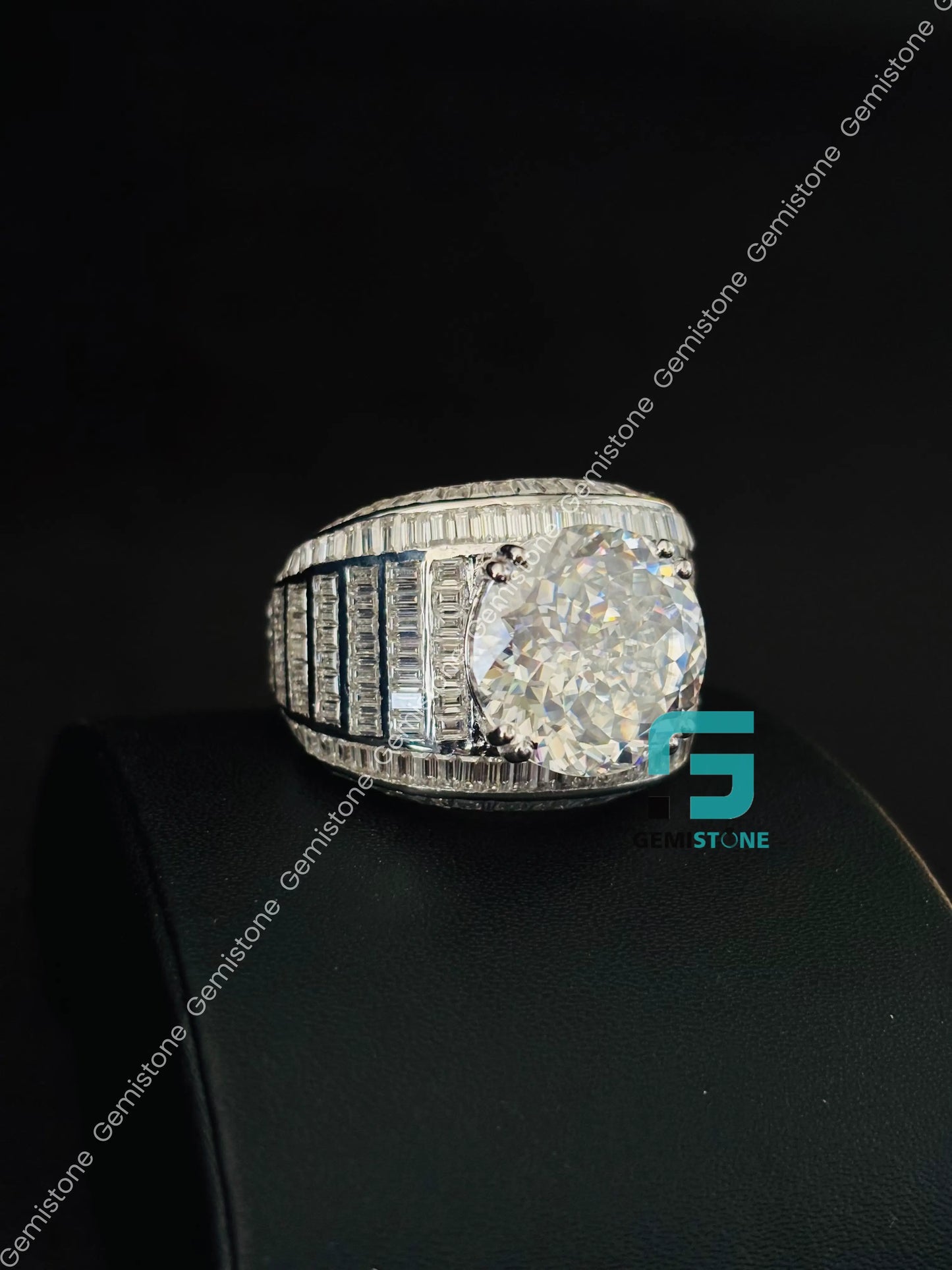 Round_ Baguette Moissanite Studded Hip Hop Ring