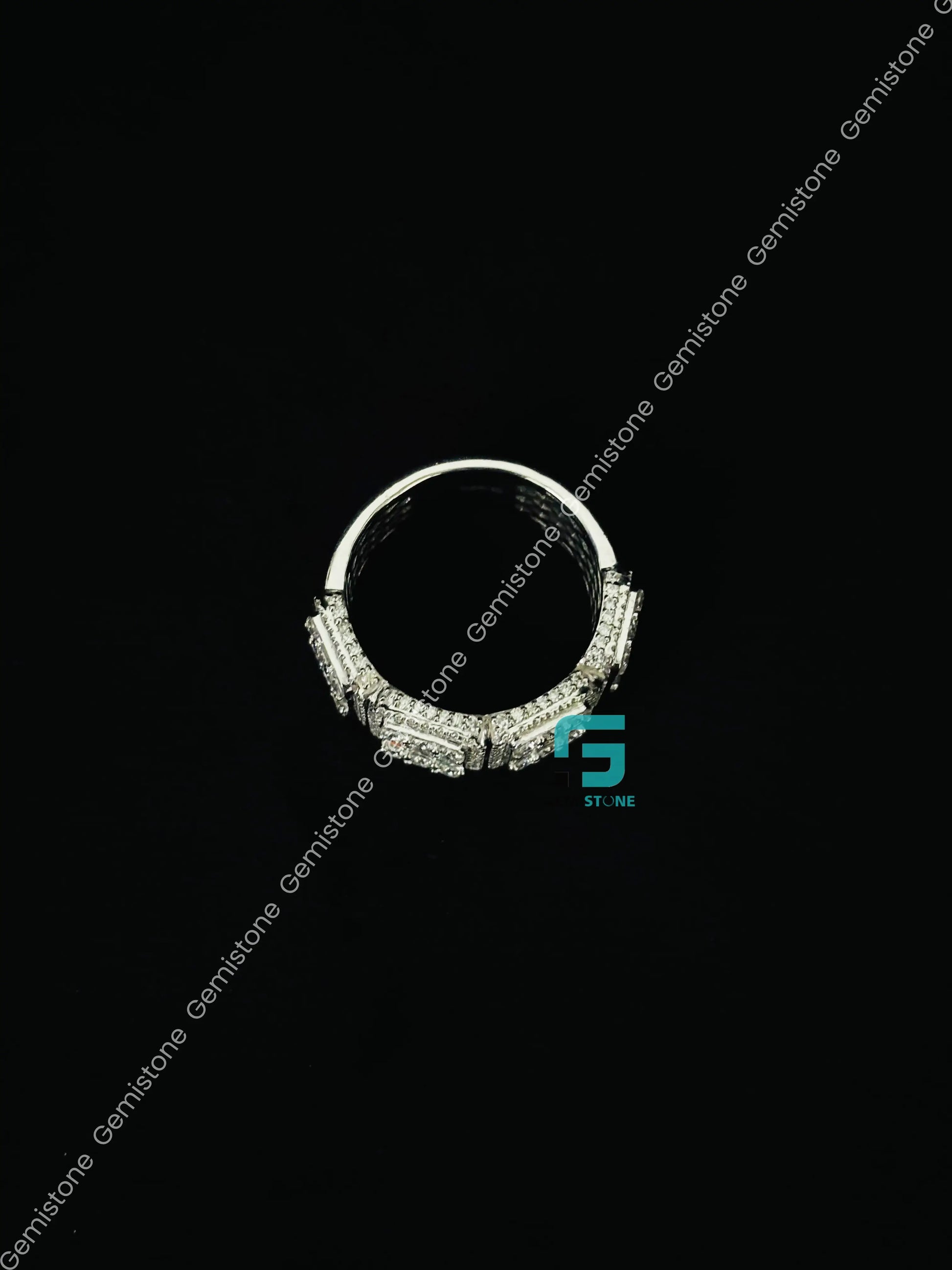 Round_ Bagutte Moissanite Hip Hop Ring For Her