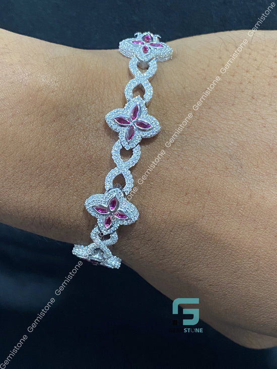 Round_ Pink Marquise Moissanite Sterling Bracelet