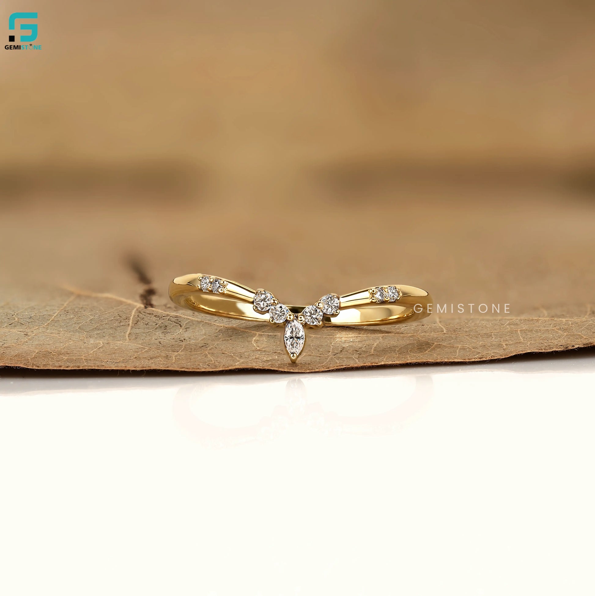 Round and Marquise Lab Grown Diamond Curved Wedding Band 