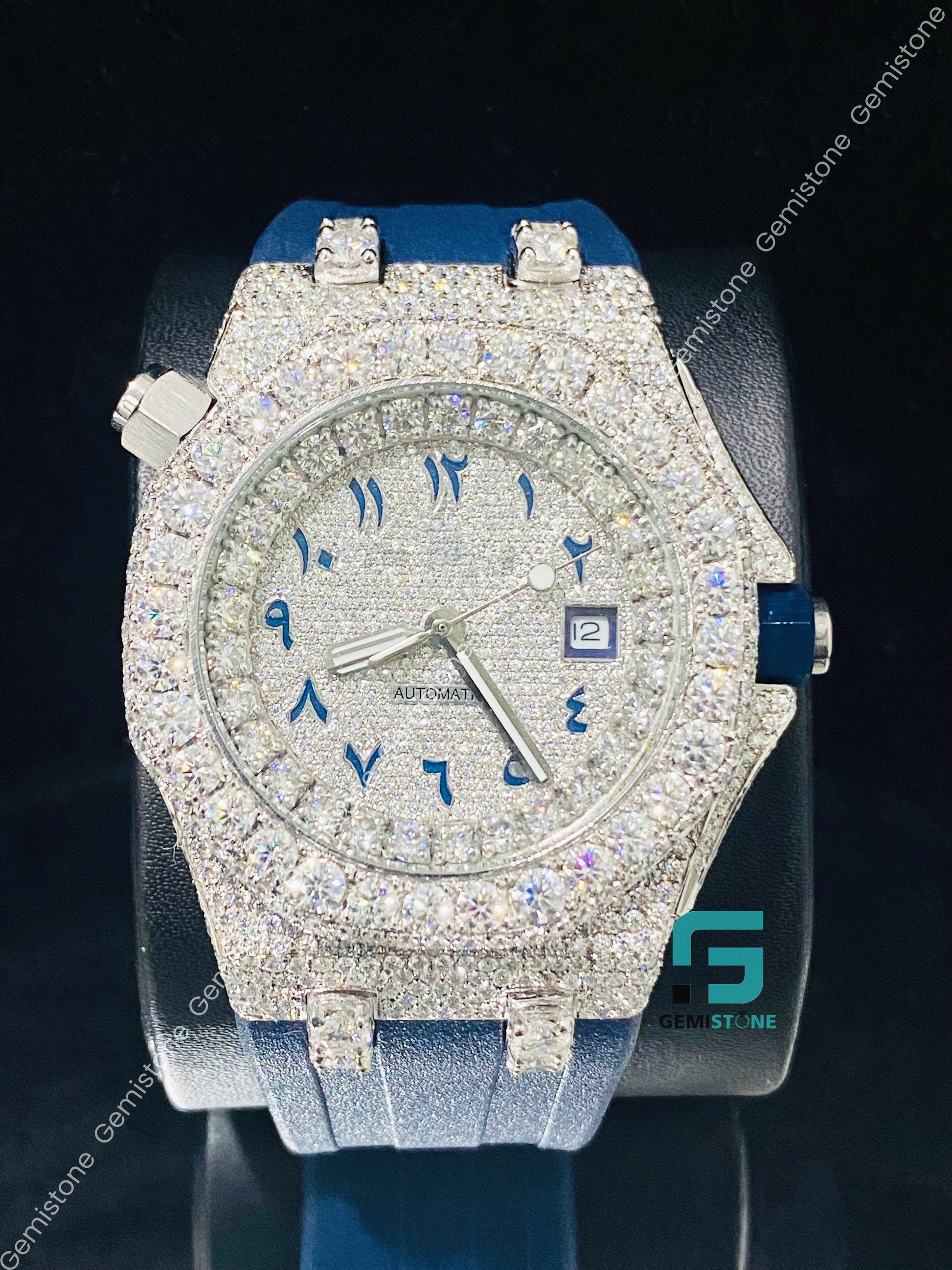 Royal Blue Arabic Number Moissanite Watch
